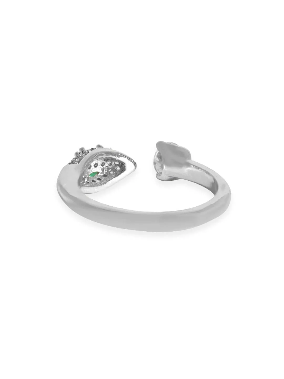 Rubans Voguish Rhodium plated Serpent motif with Green Zirconia Studded Detail Ring