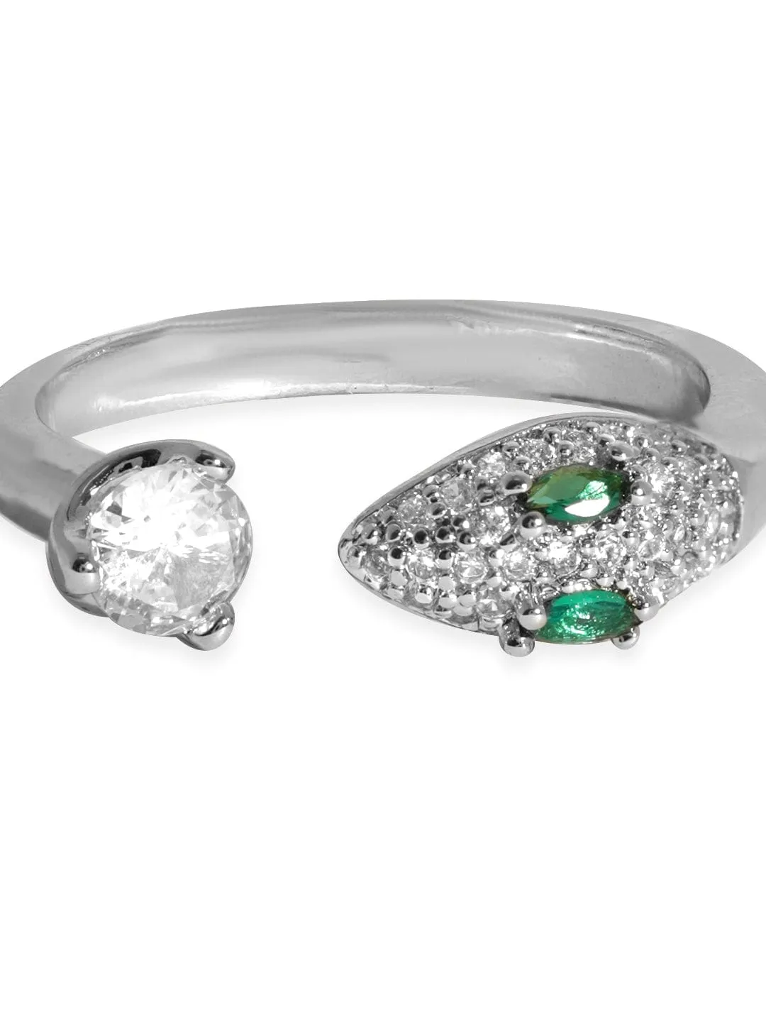 Rubans Voguish Rhodium plated Serpent motif with Green Zirconia Studded Detail Ring