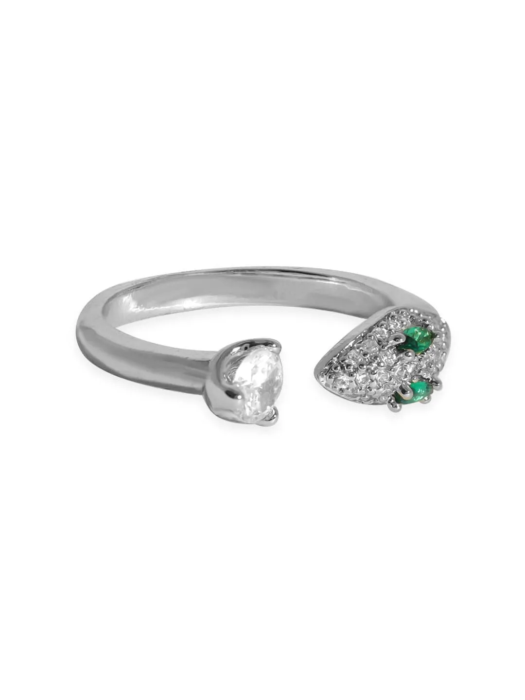 Rubans Voguish Rhodium plated Serpent motif with Green Zirconia Studded Detail Ring