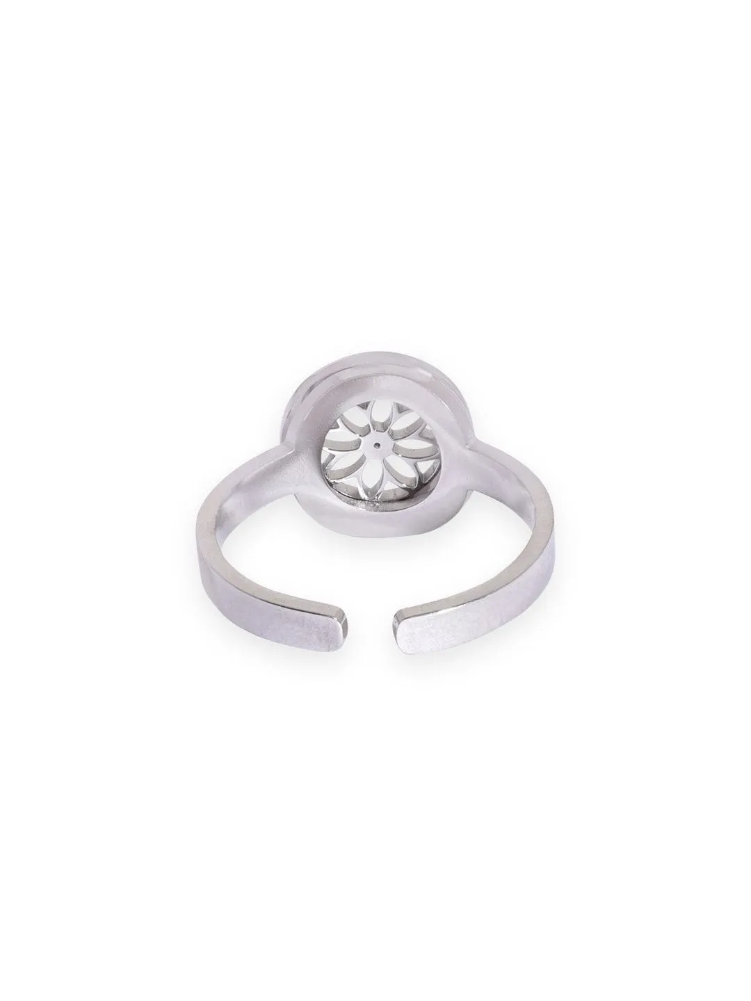 Rubans Voguish Rhodium plated Stainless Steel Waterproof Dazzling Floral motif Zirconia Studded Tarnish free Ring