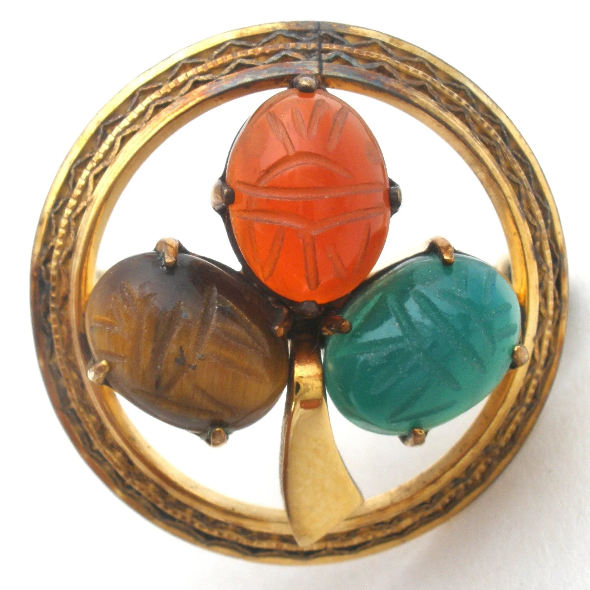 Scarab Beetle Gemstone Gold Filled Brooch Pin