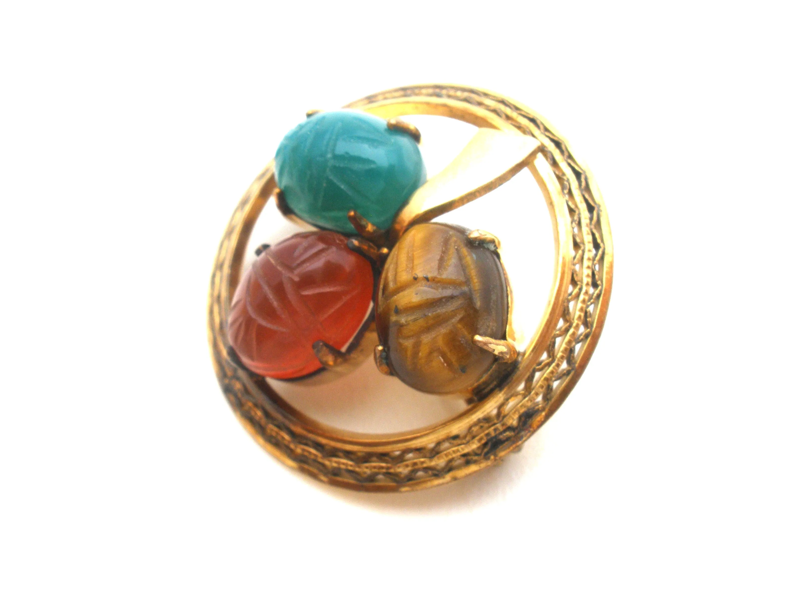 Scarab Beetle Gemstone Gold Filled Brooch Pin