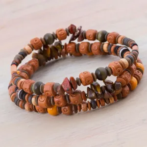 Set of 3 Tiger's Eye and Ceramic Beaded Bracelets from Peru - Andean Temples | NOVICA