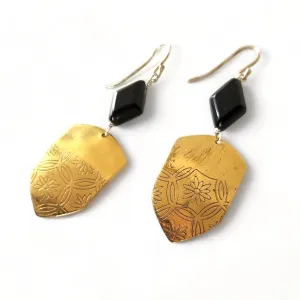 Shield Floral Earrings - Black Stone