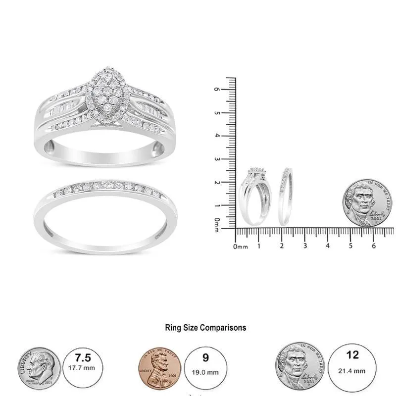 Silver 1/2 Cttw Round and Baguette-Cut Diamond