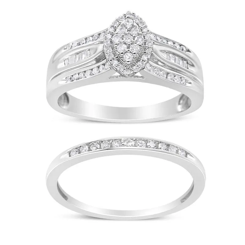 Silver 1/2 Cttw Round and Baguette-Cut Diamond