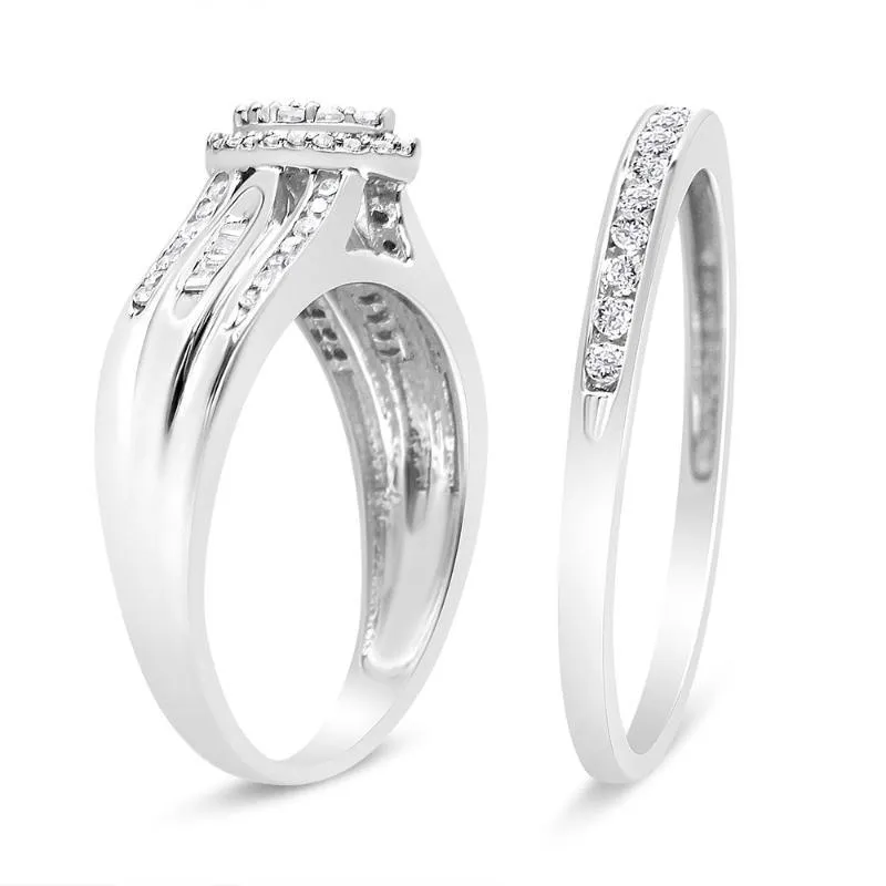 Silver 1/2 Cttw Round and Baguette-Cut Diamond