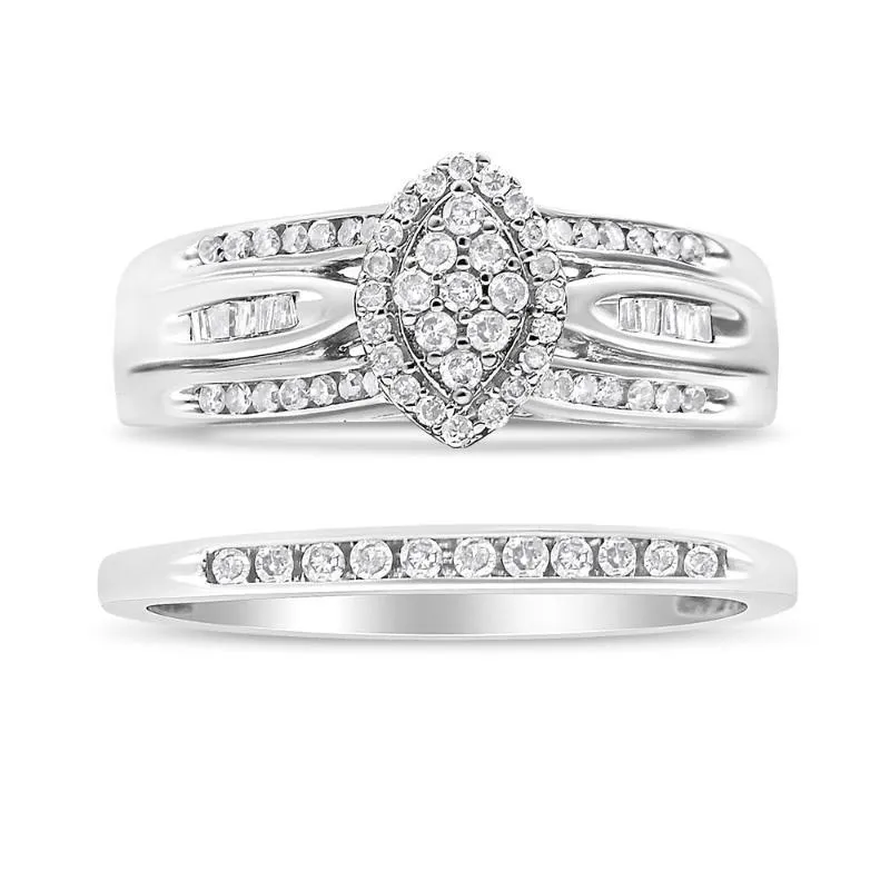 Silver 1/2 Cttw Round and Baguette-Cut Diamond