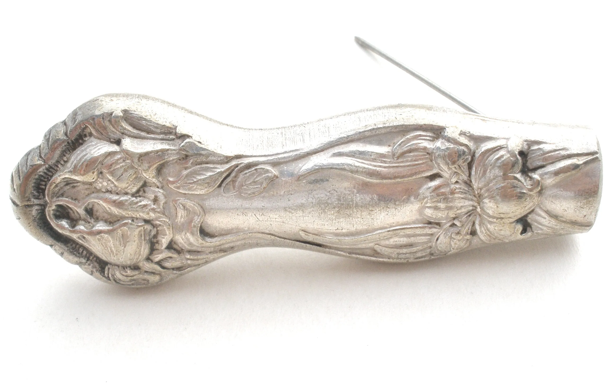 Silverplate Spoon Handle Brooch Pin Art Nouveau