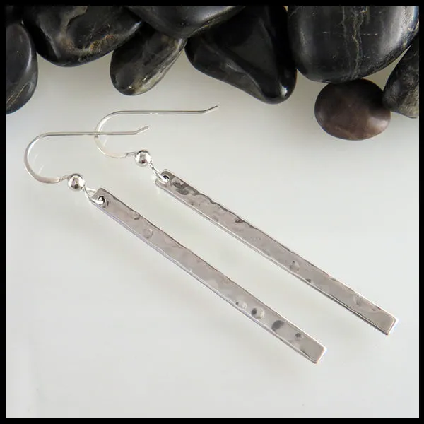 Simple Hammered Bar Drop Earrings