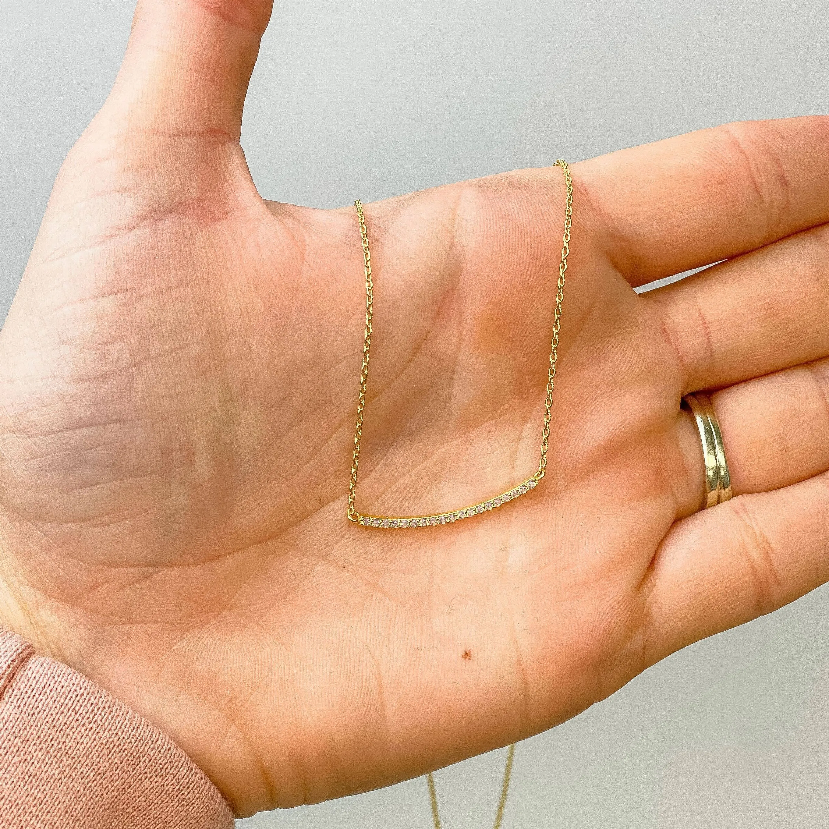 Simple Pave Bar Necklace - Gold