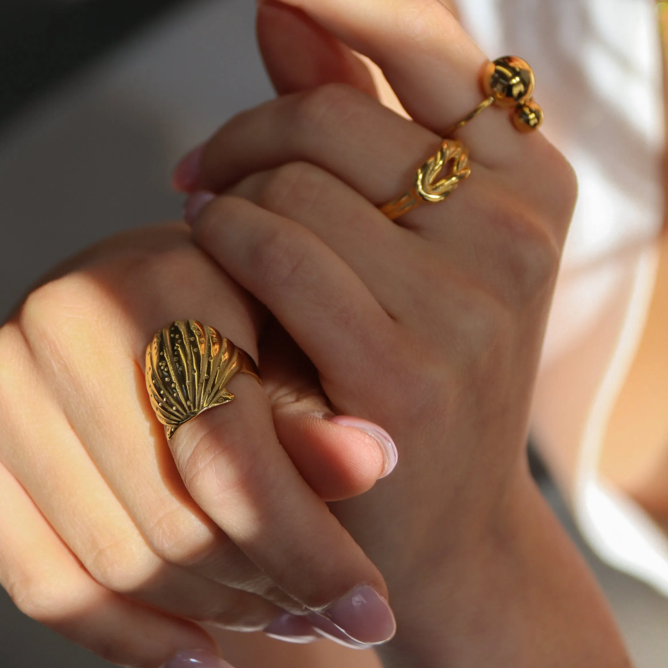 Sora | Gold Plated Shell Adjustable Ring