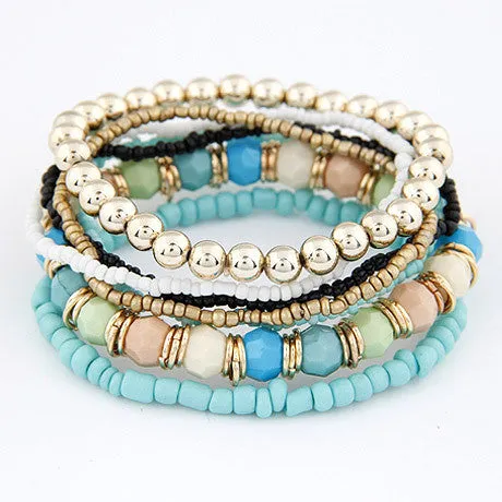 Spring Korean Designer Fashion Bohemia Beads Bracelet Beaded Multilayer Strand Stretch Bracelets Bangles For women Girl