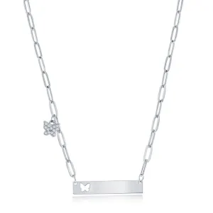 SS Bar with CZ Butterfly Paperclip Necklace