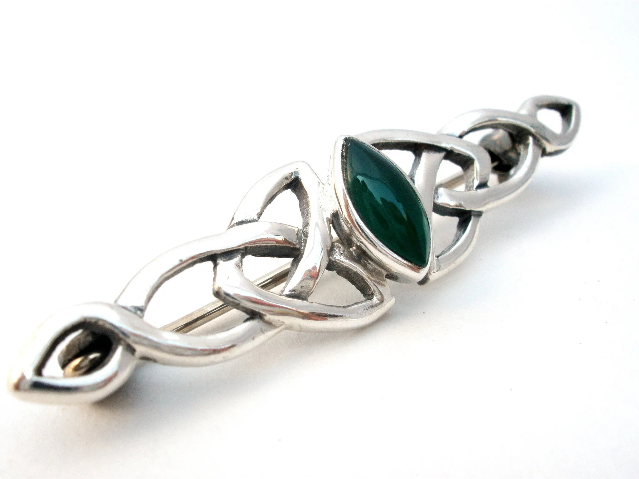 Sterling Silver Chrysoprase Bar Pin Brooch Vintage