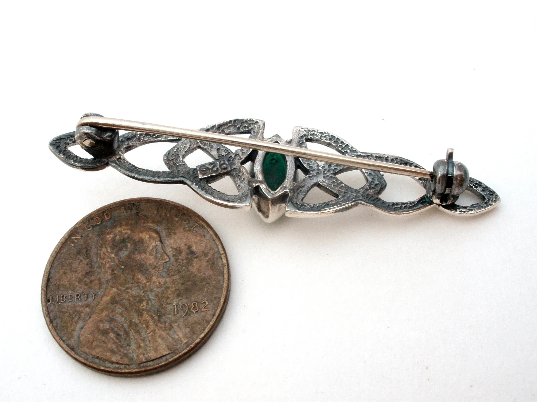 Sterling Silver Chrysoprase Bar Pin Brooch Vintage