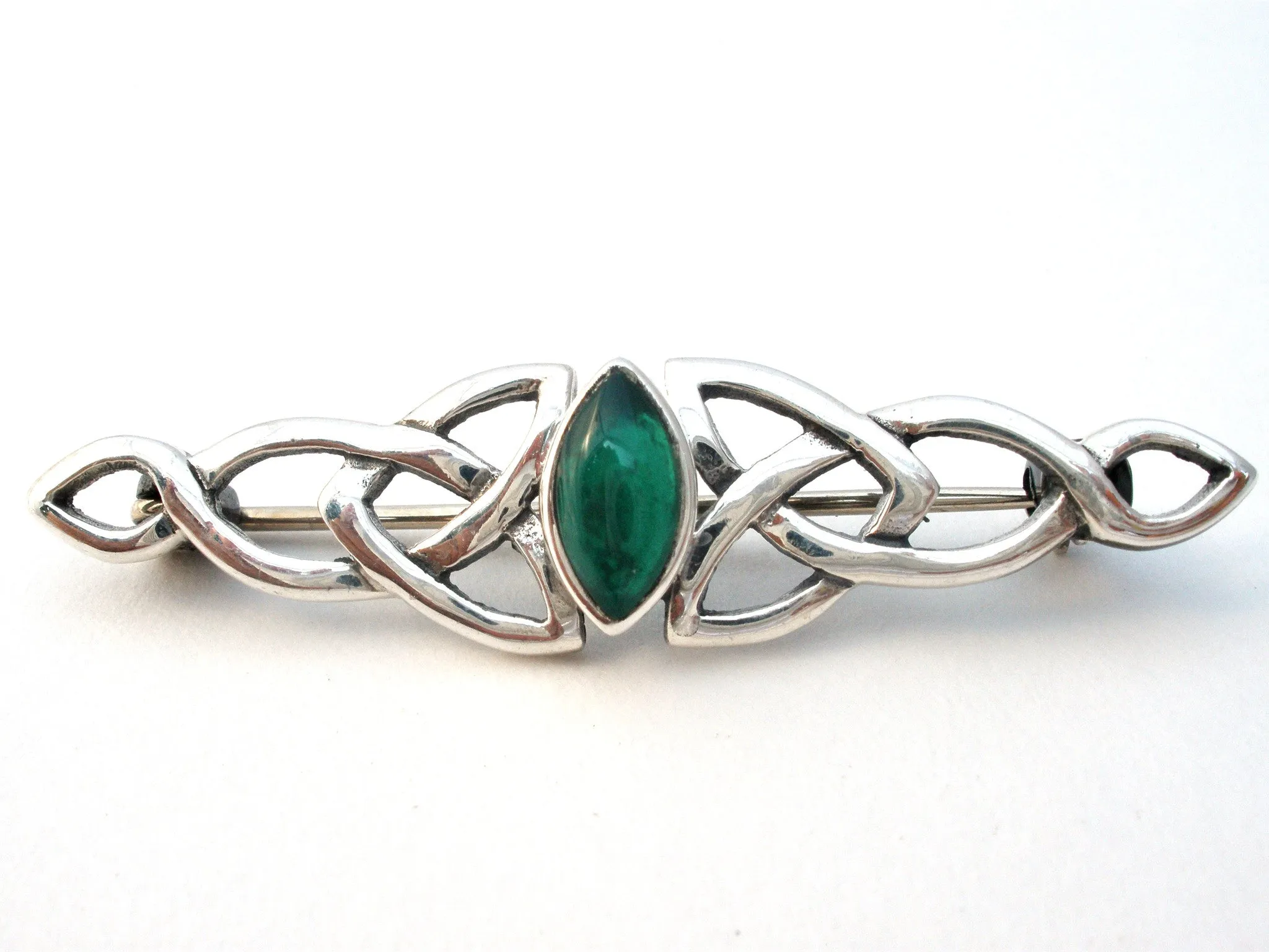 Sterling Silver Chrysoprase Bar Pin Brooch Vintage