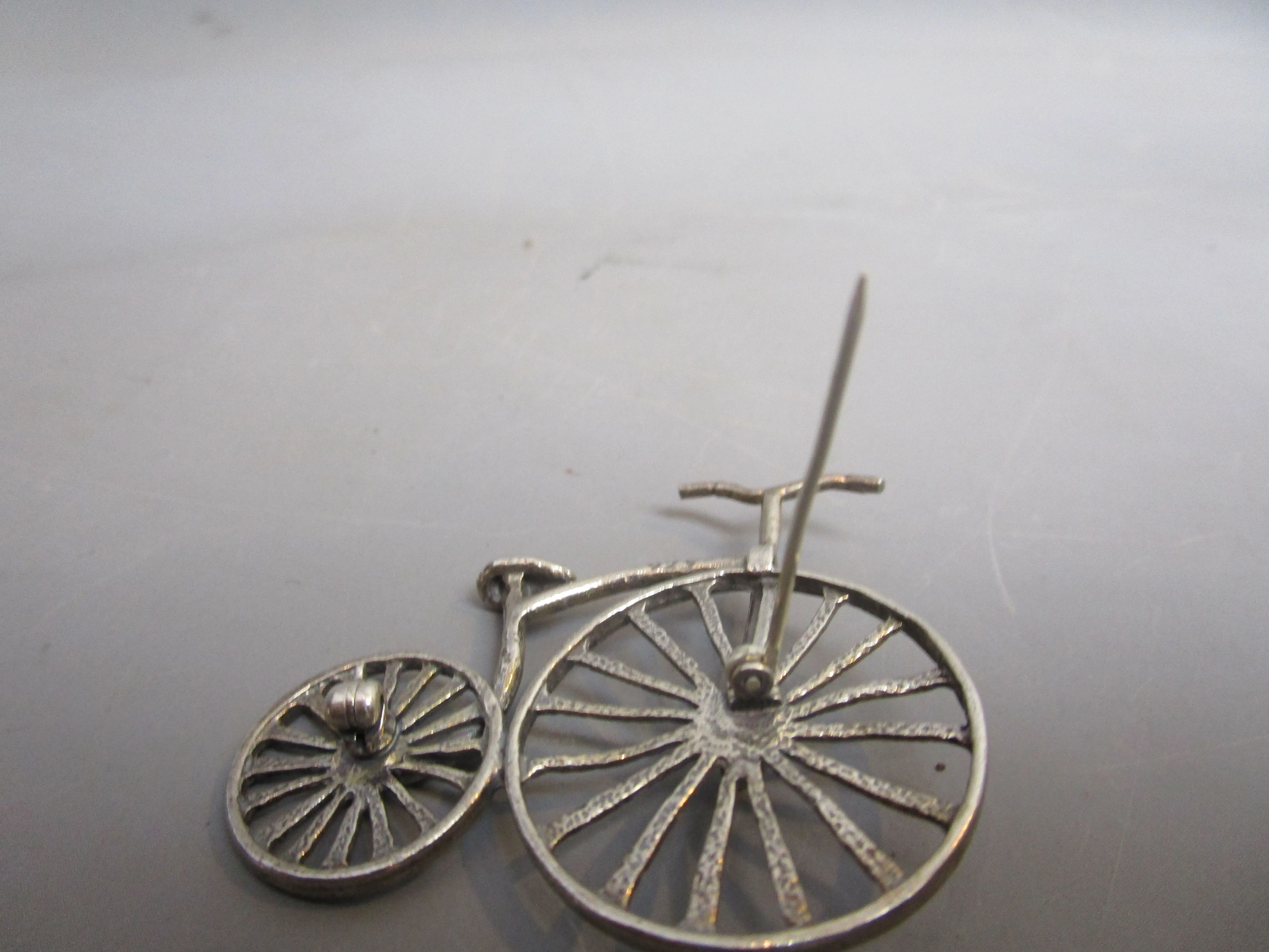 Sterling Silver Penny Farthing Bike Brooch Pin Vintage c1980