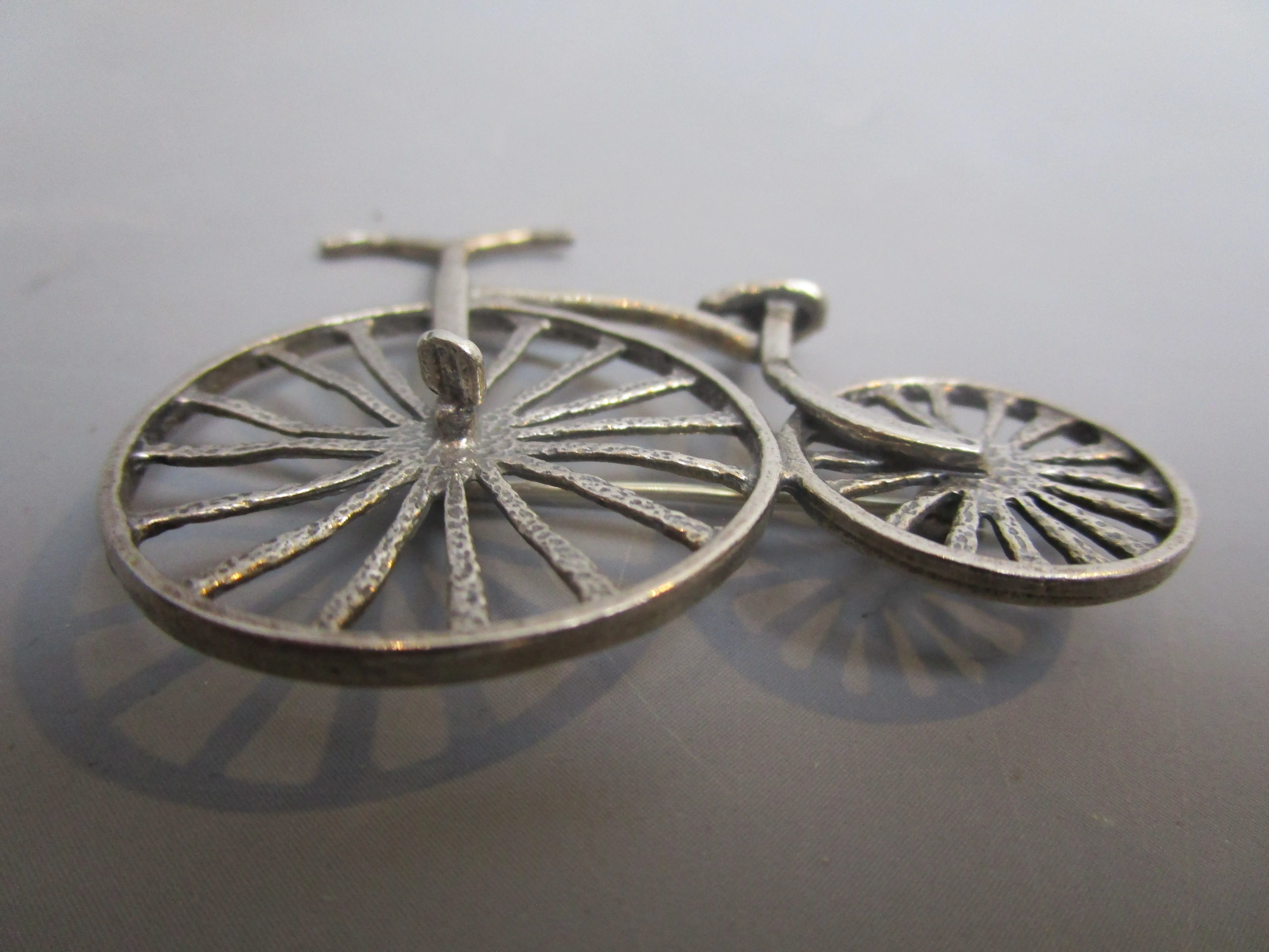 Sterling Silver Penny Farthing Bike Brooch Pin Vintage c1980