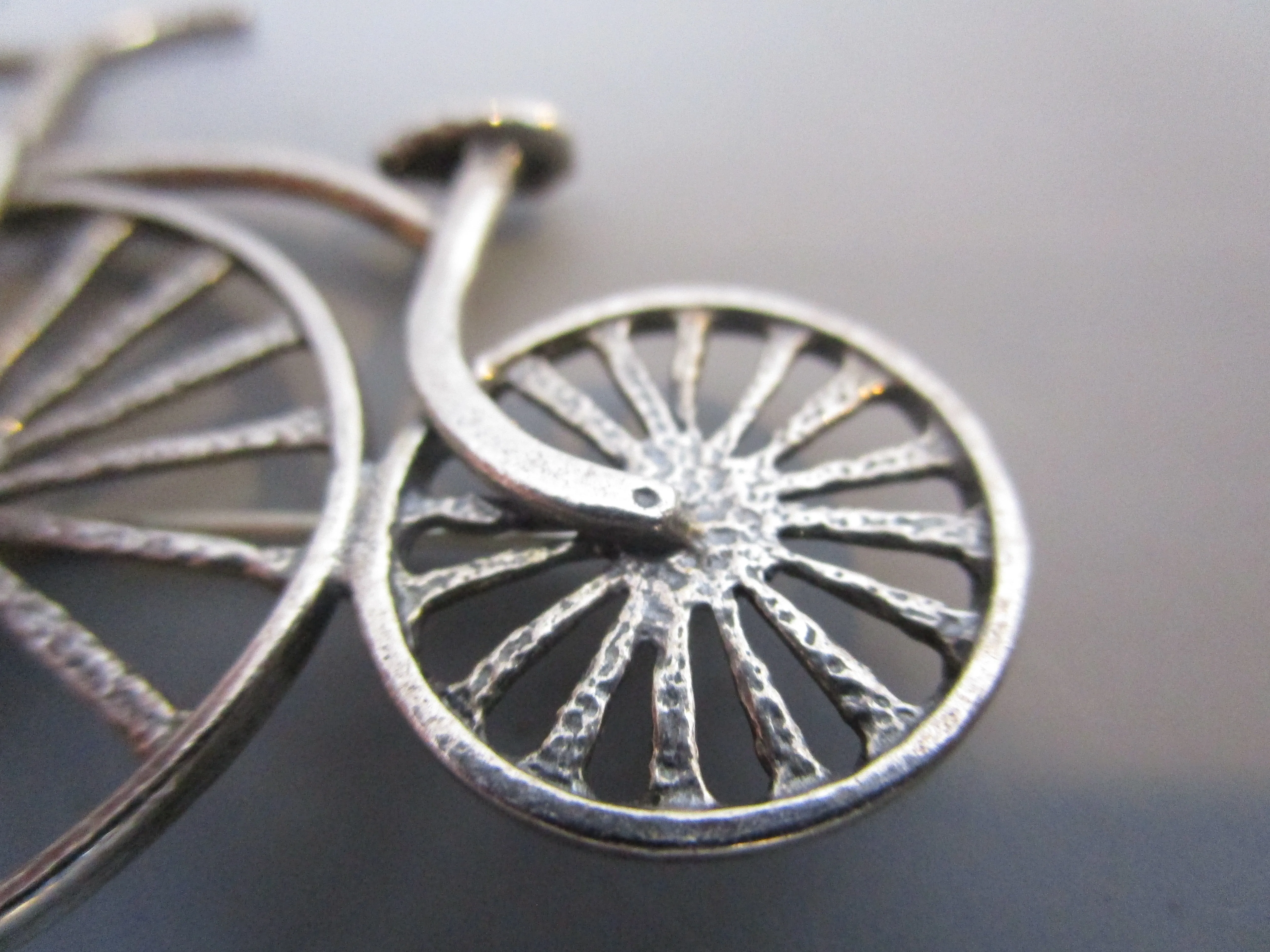 Sterling Silver Penny Farthing Bike Brooch Pin Vintage c1980