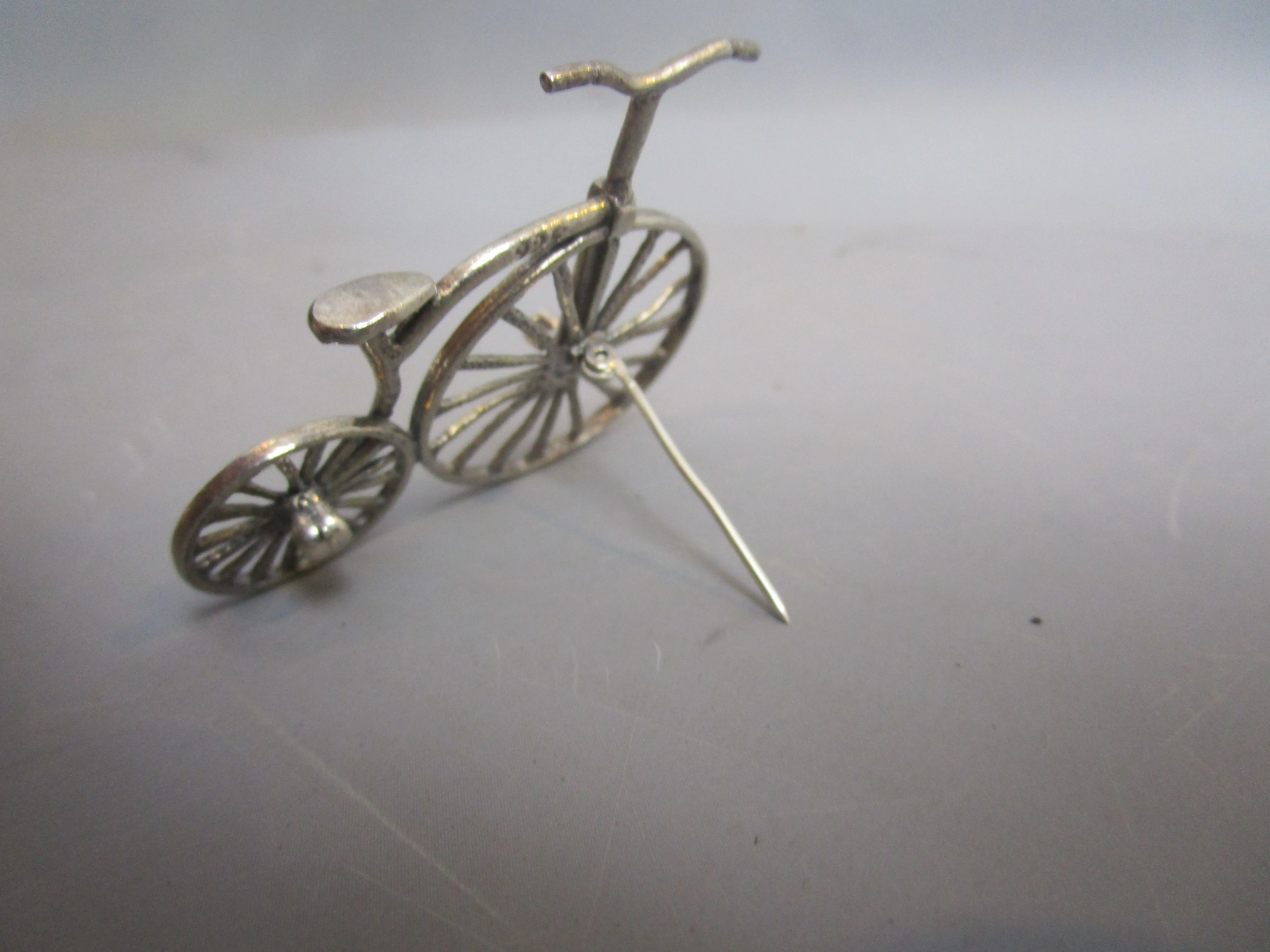 Sterling Silver Penny Farthing Bike Brooch Pin Vintage c1980