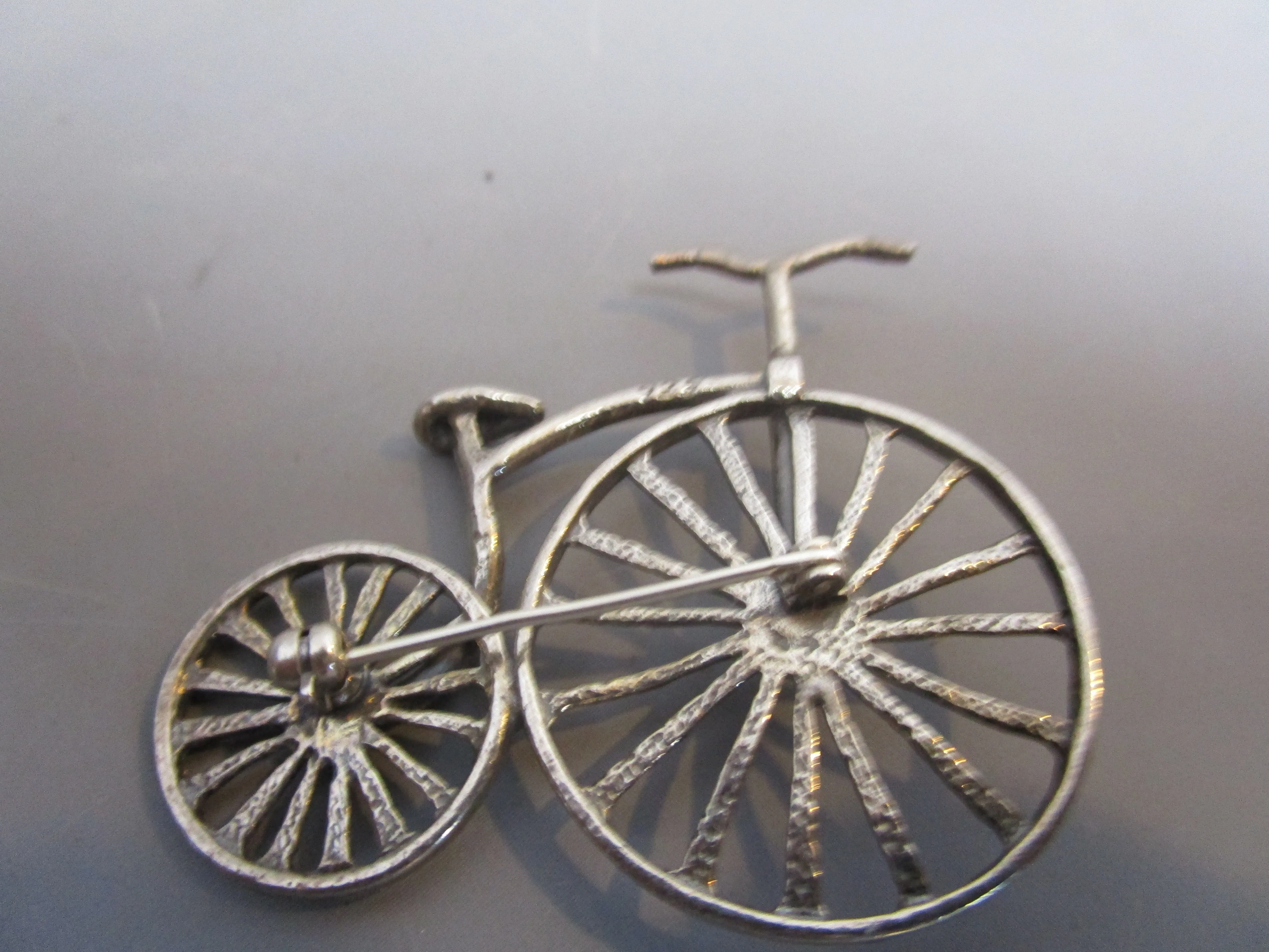 Sterling Silver Penny Farthing Bike Brooch Pin Vintage c1980