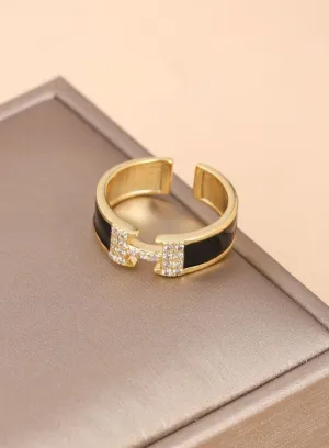 Stunning Black and Gold Ring with Sparkling Diamonds for Women | Valentines day gift for ladies