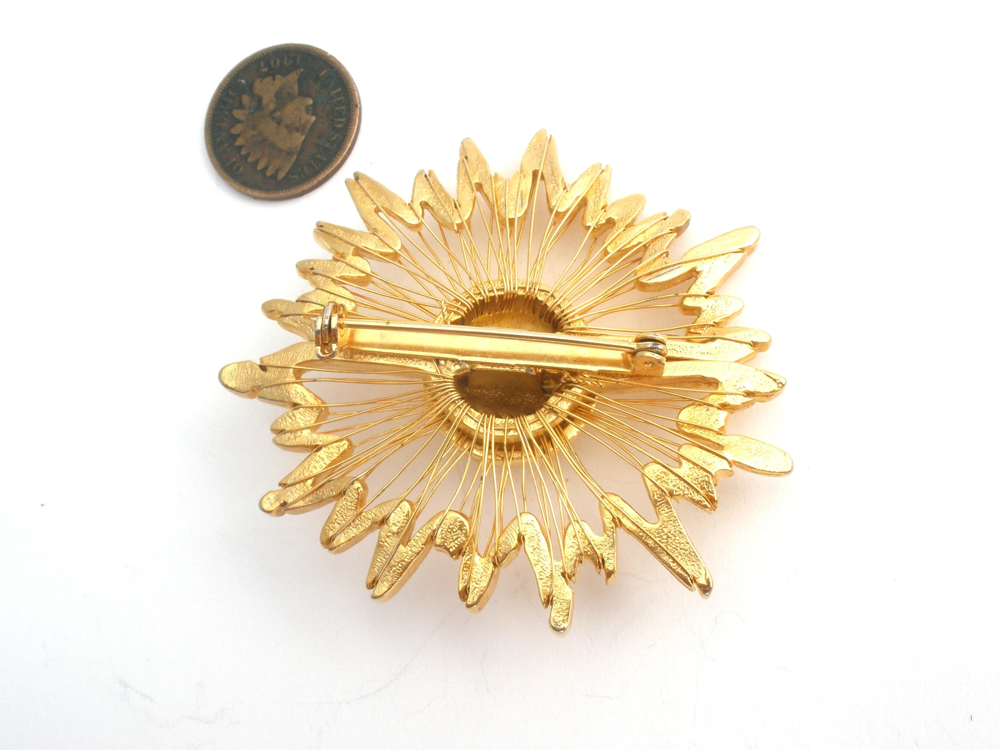 Sun Face Brooch Gold Tone Pin Vintage