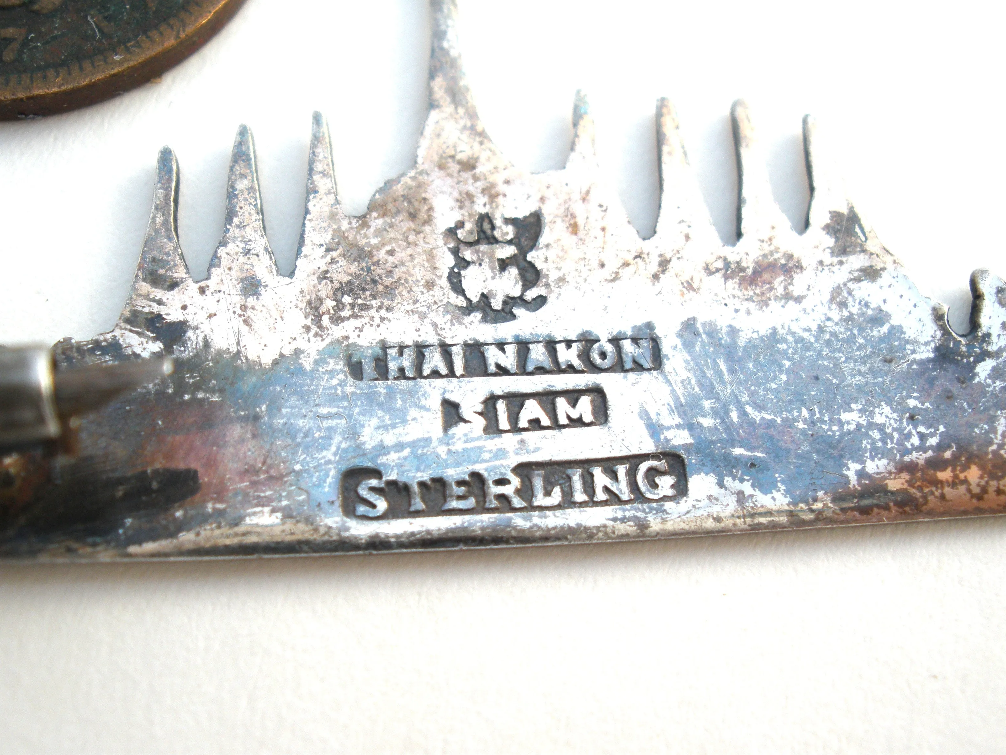 Thai Nakon Siam Sterling Silver Boat Brooch Pin Vintage