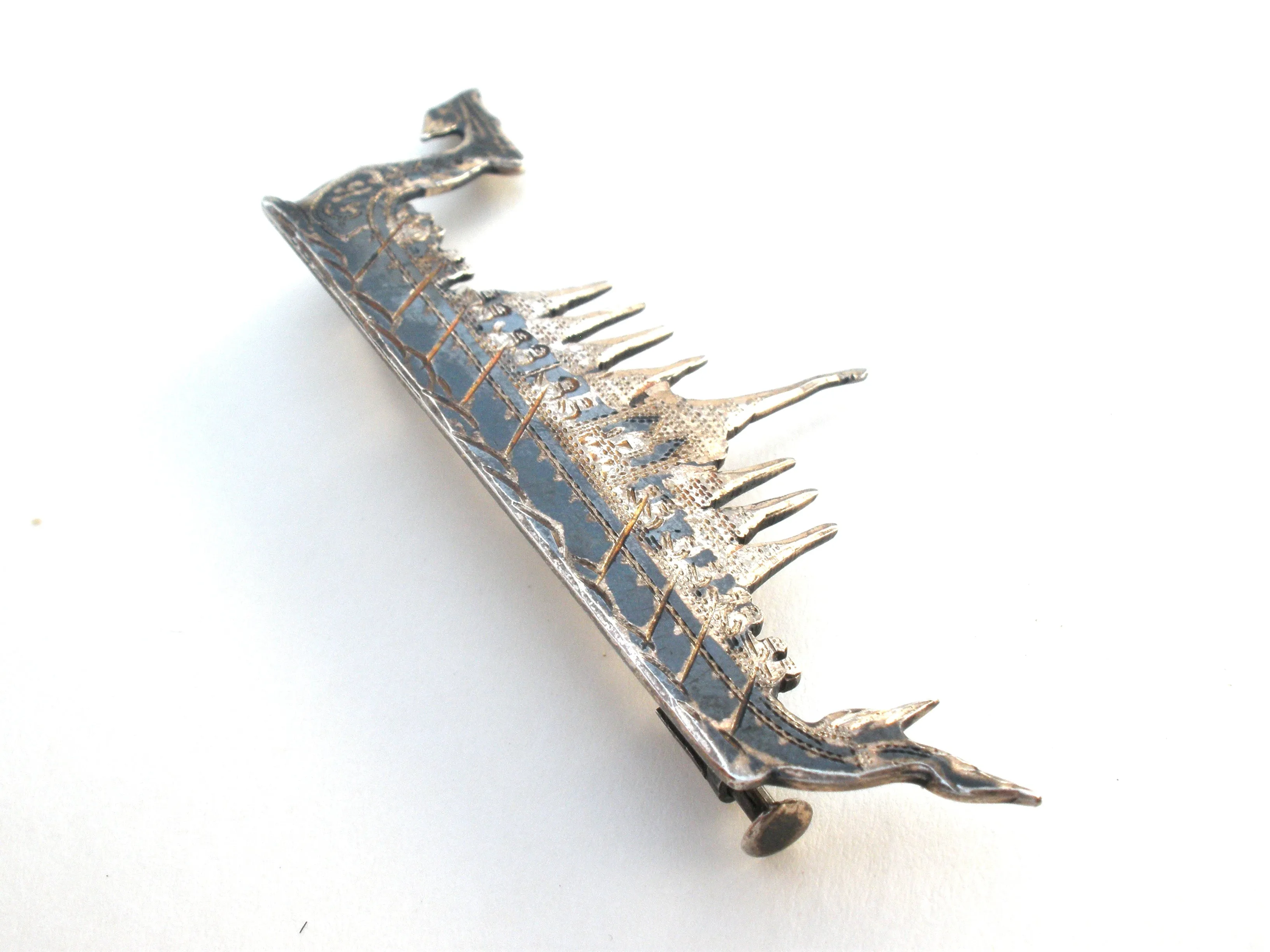 Thai Nakon Siam Sterling Silver Boat Brooch Pin Vintage