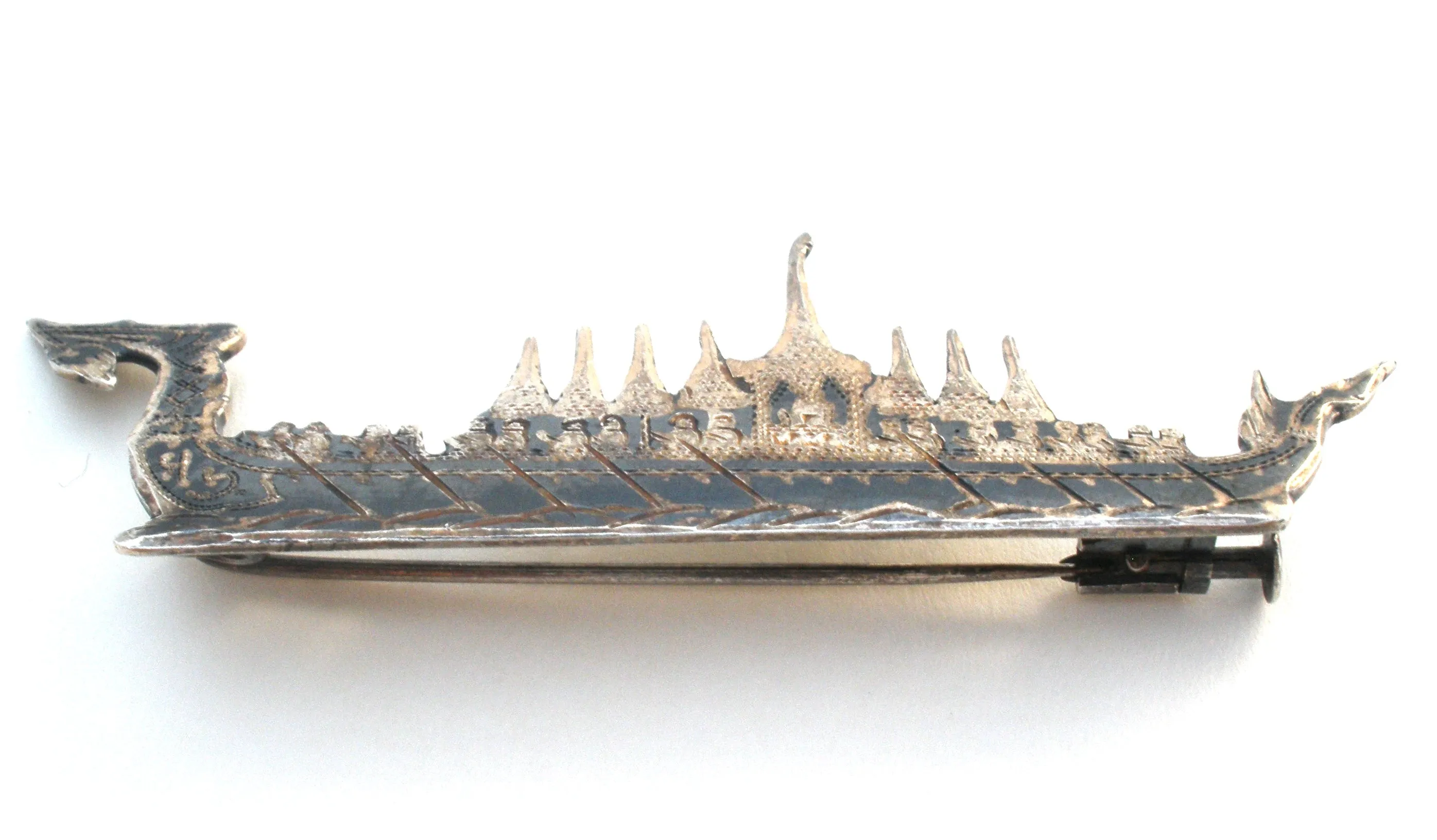 Thai Nakon Siam Sterling Silver Boat Brooch Pin Vintage