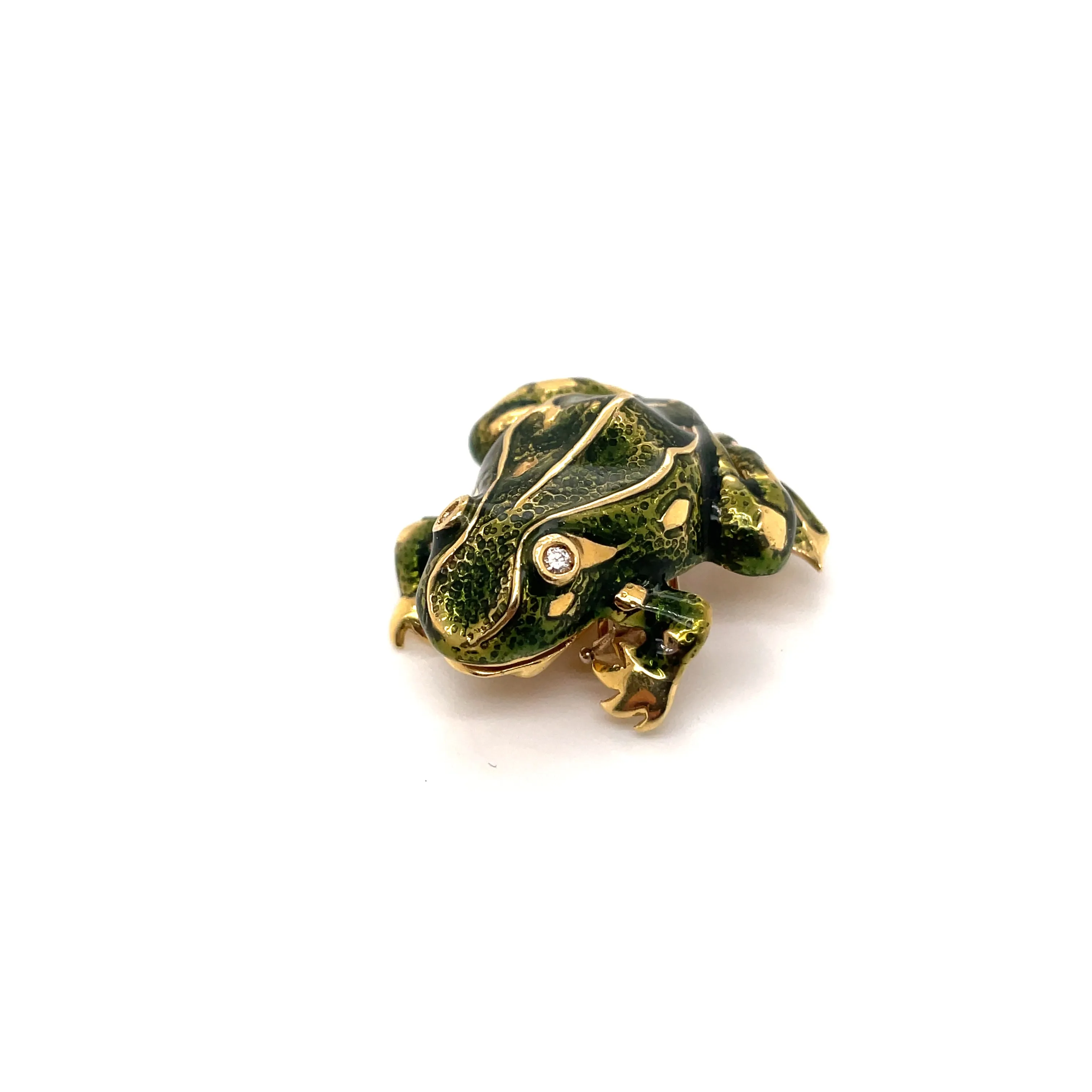 Tiffany & Co. Enamel and Diamond Frog Pendant/Brooch, 18 Karat Gold