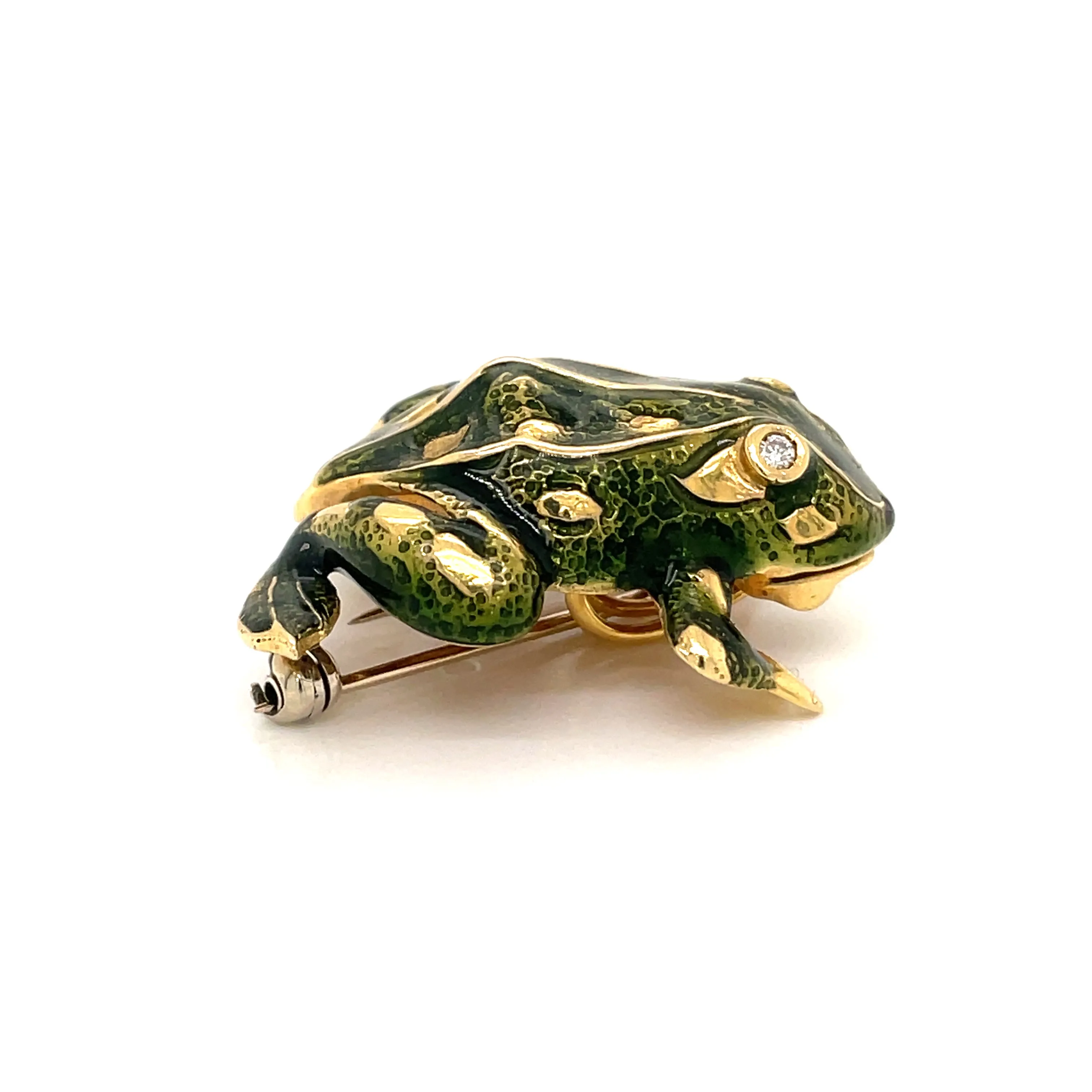 Tiffany & Co. Enamel and Diamond Frog Pendant/Brooch, 18 Karat Gold