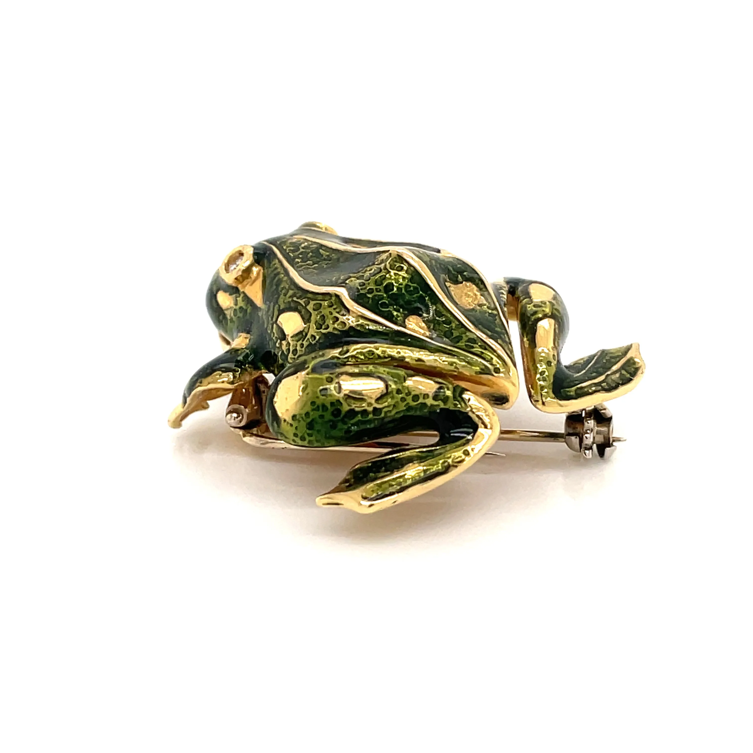 Tiffany & Co. Enamel and Diamond Frog Pendant/Brooch, 18 Karat Gold