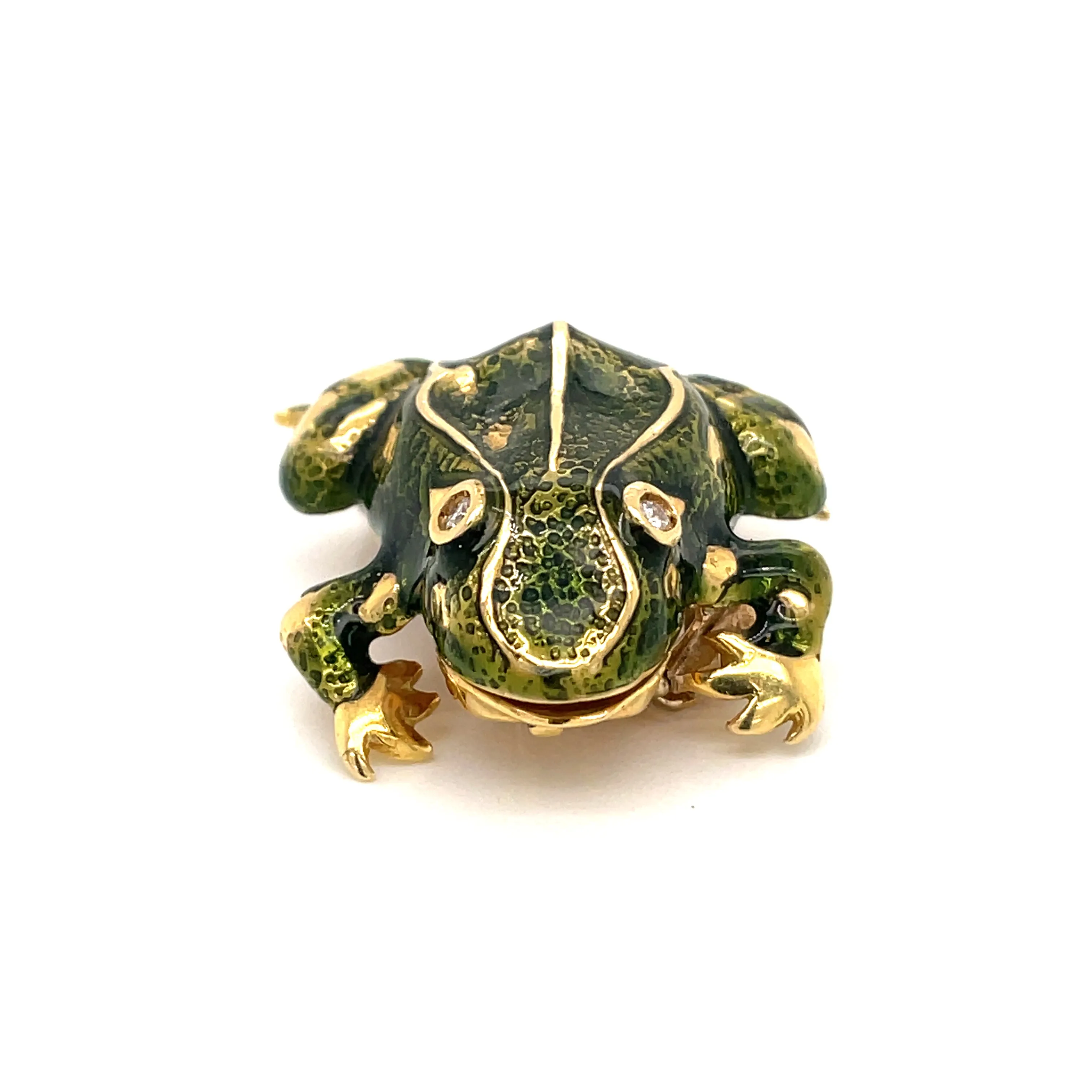 Tiffany & Co. Enamel and Diamond Frog Pendant/Brooch, 18 Karat Gold