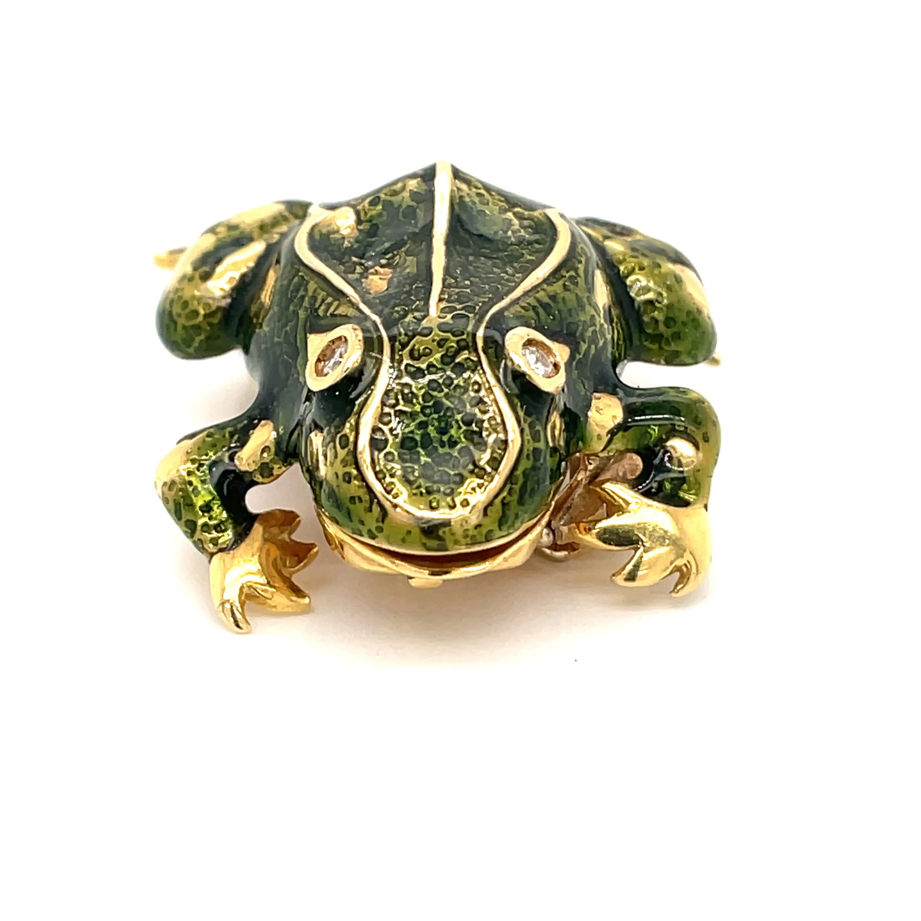 Tiffany & Co. Enamel and Diamond Frog Pendant/Brooch, 18 Karat Gold