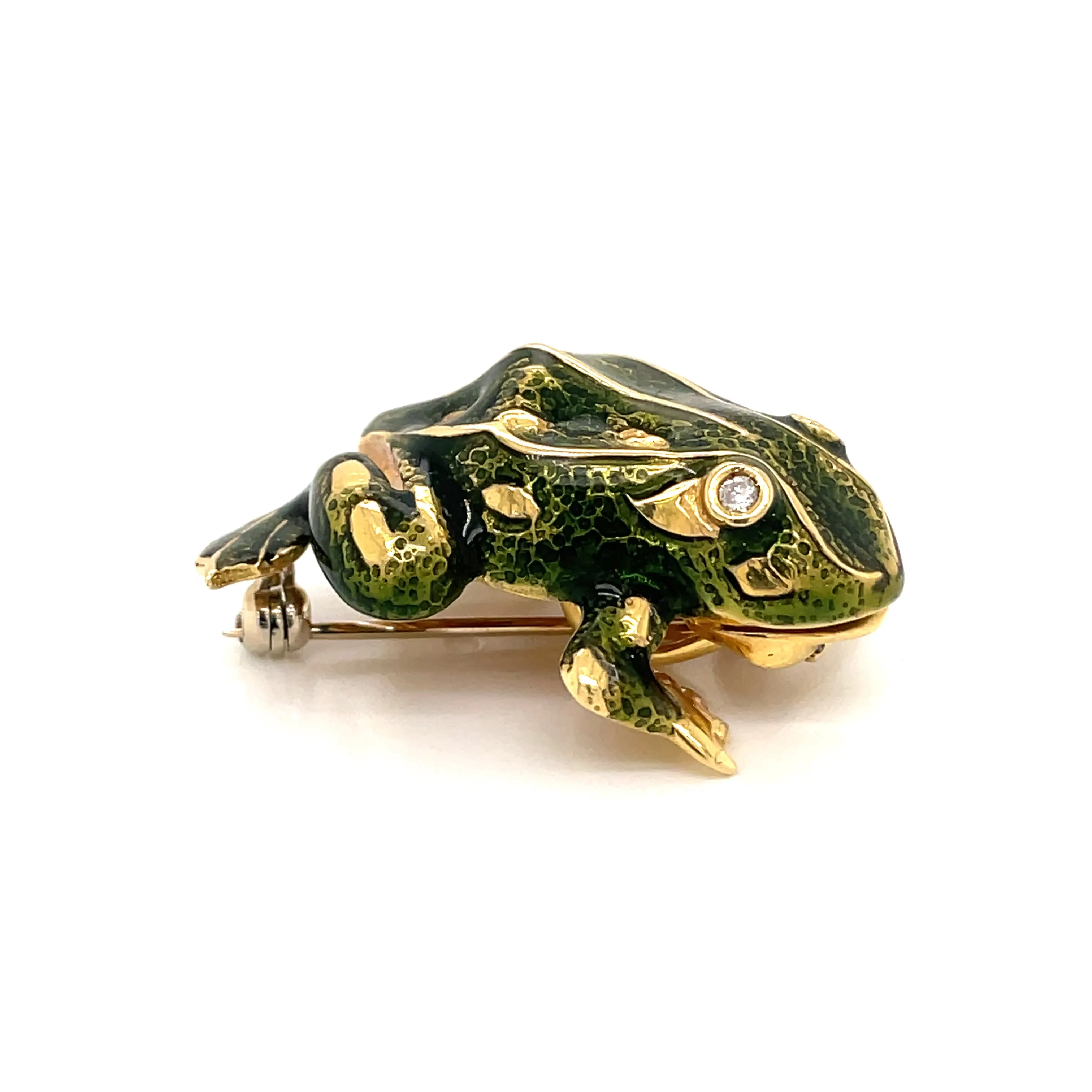 Tiffany & Co. Enamel and Diamond Frog Pendant/Brooch, 18 Karat Gold