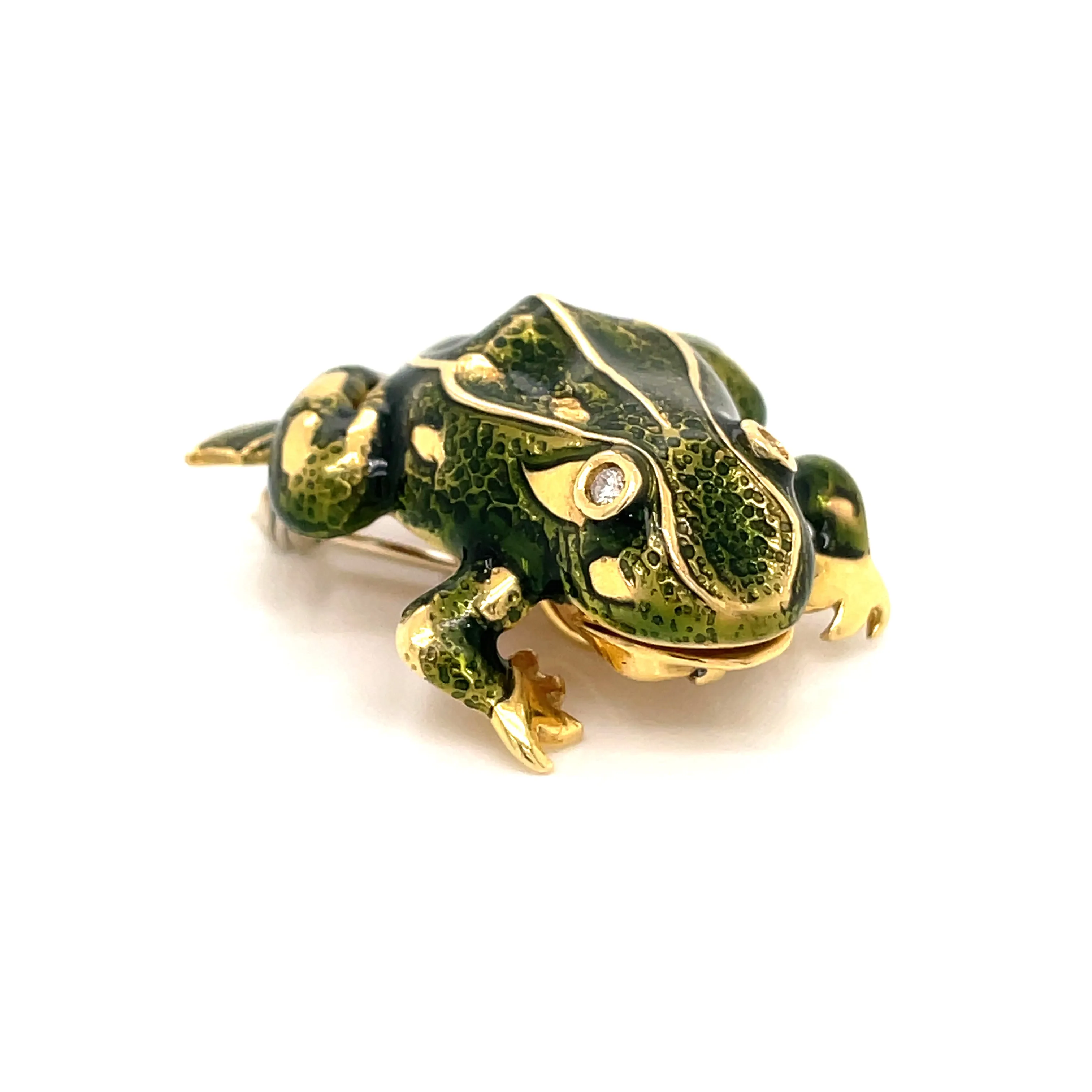 Tiffany & Co. Enamel and Diamond Frog Pendant/Brooch, 18 Karat Gold