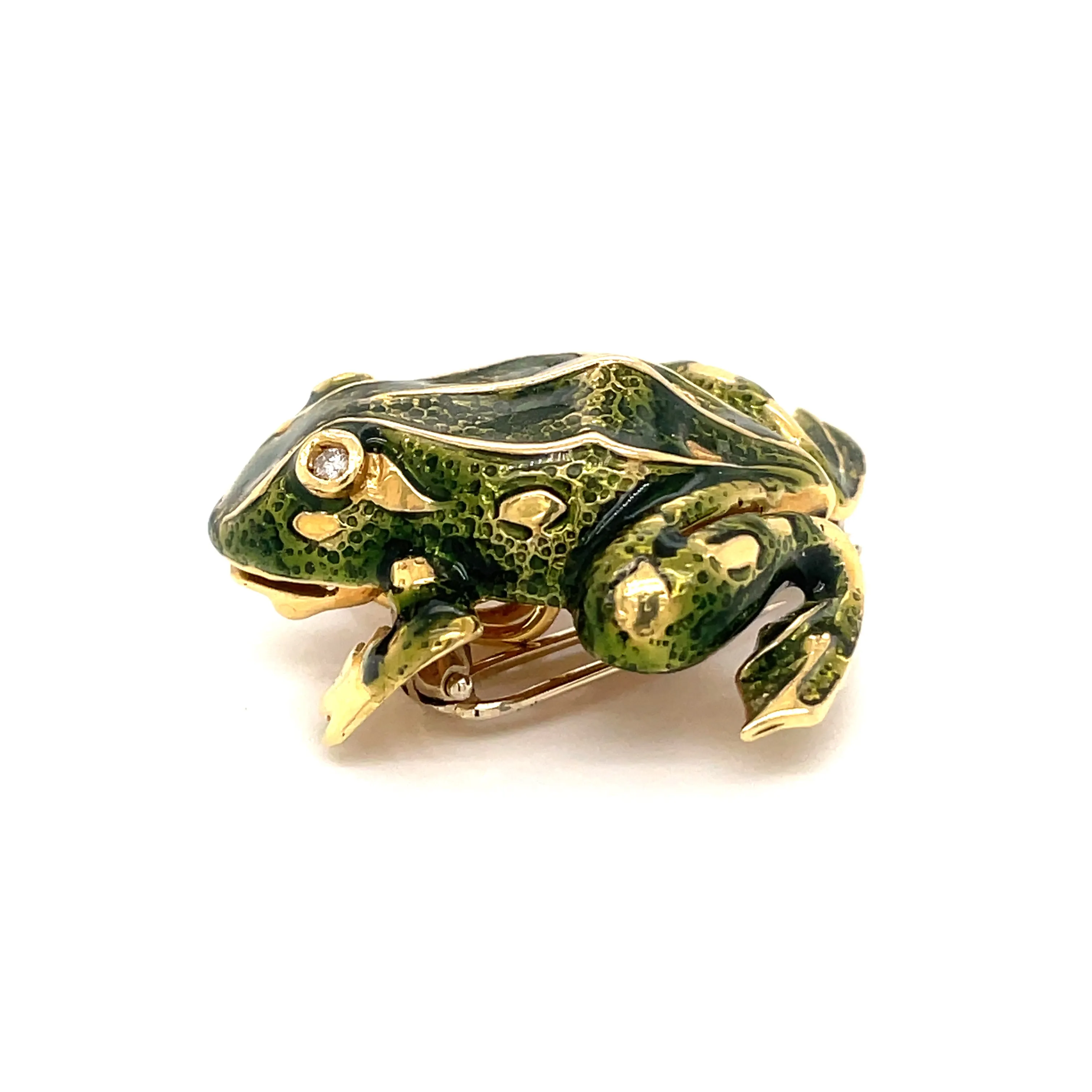 Tiffany & Co. Enamel and Diamond Frog Pendant/Brooch, 18 Karat Gold