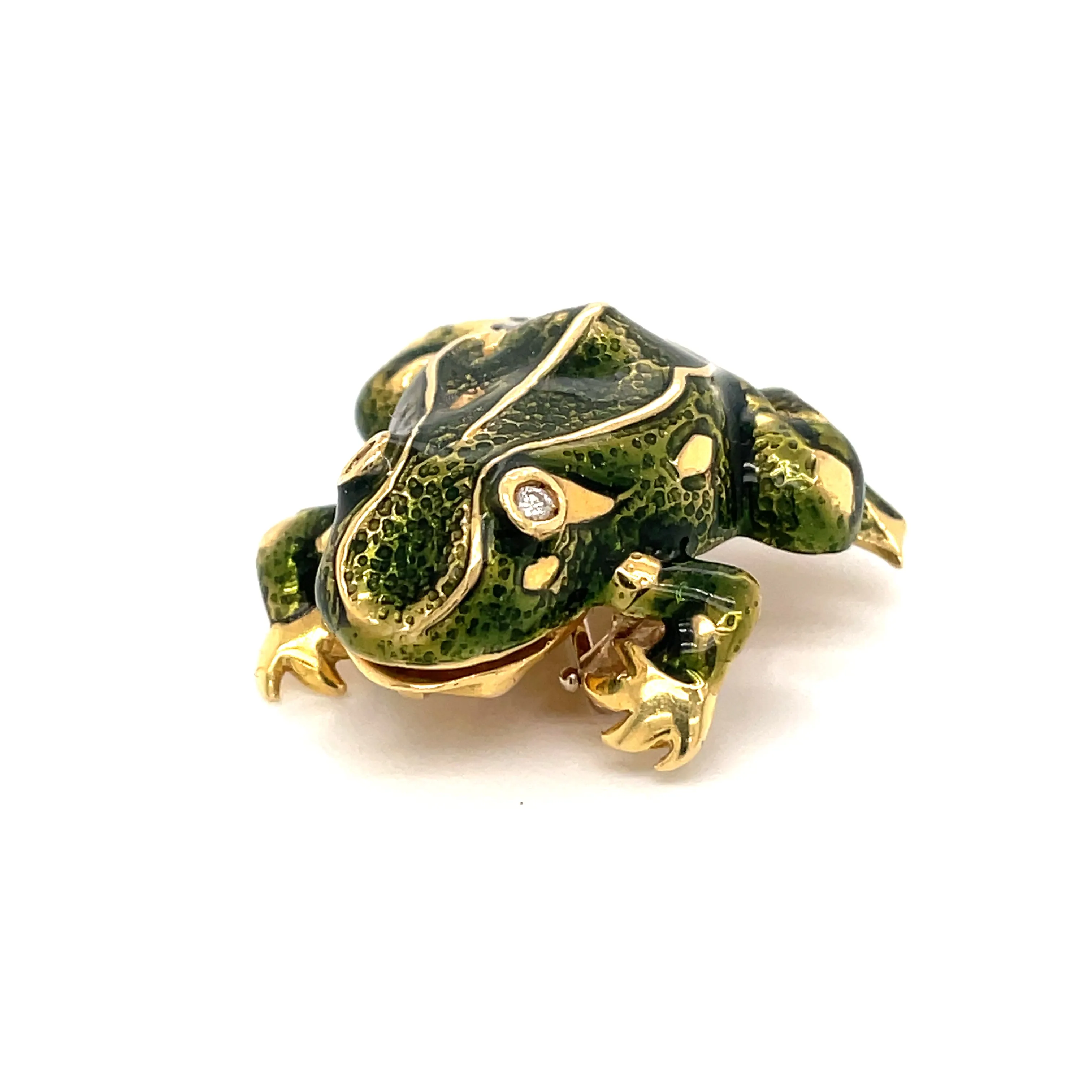 Tiffany & Co. Enamel and Diamond Frog Pendant/Brooch, 18 Karat Gold