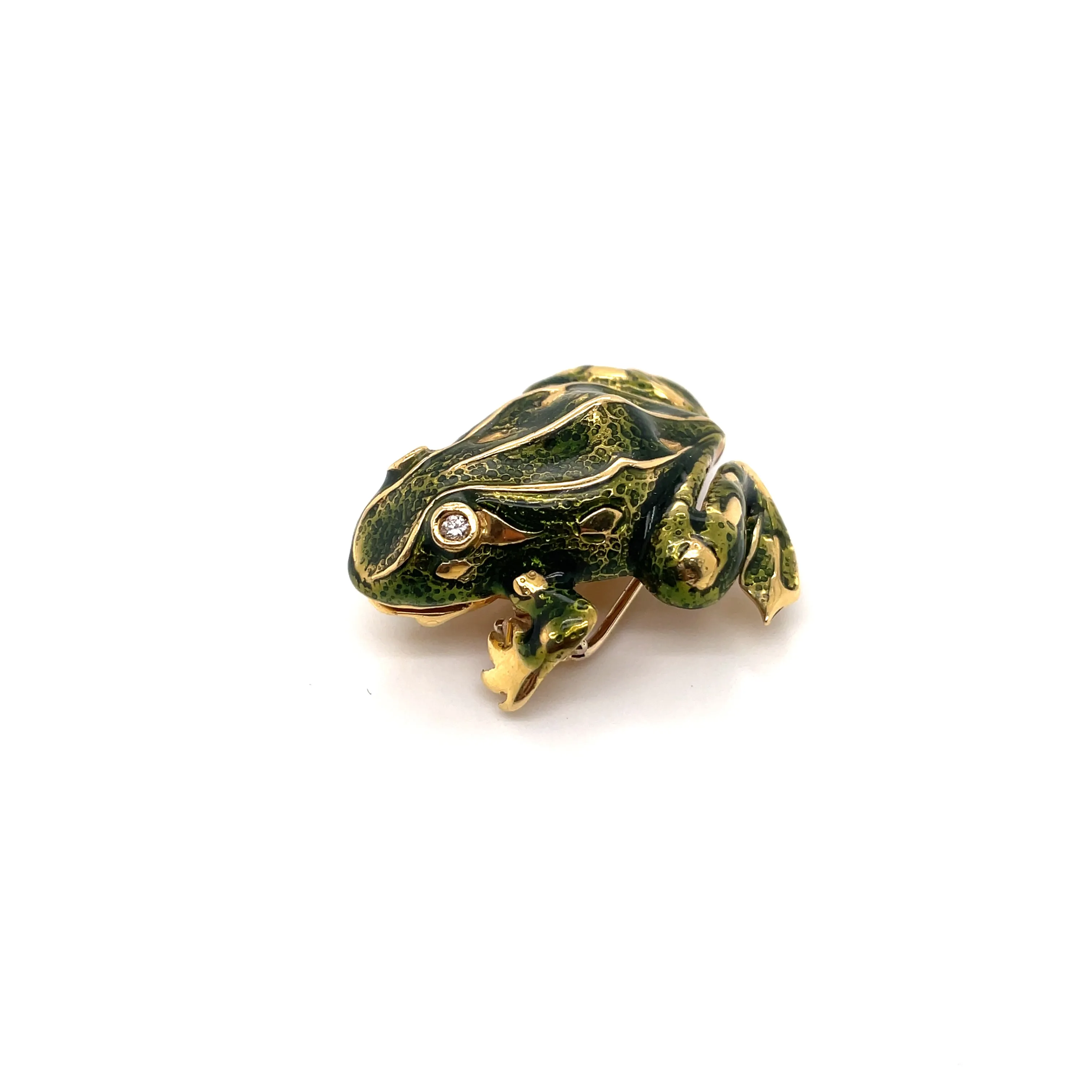 Tiffany & Co. Enamel and Diamond Frog Pendant/Brooch, 18 Karat Gold