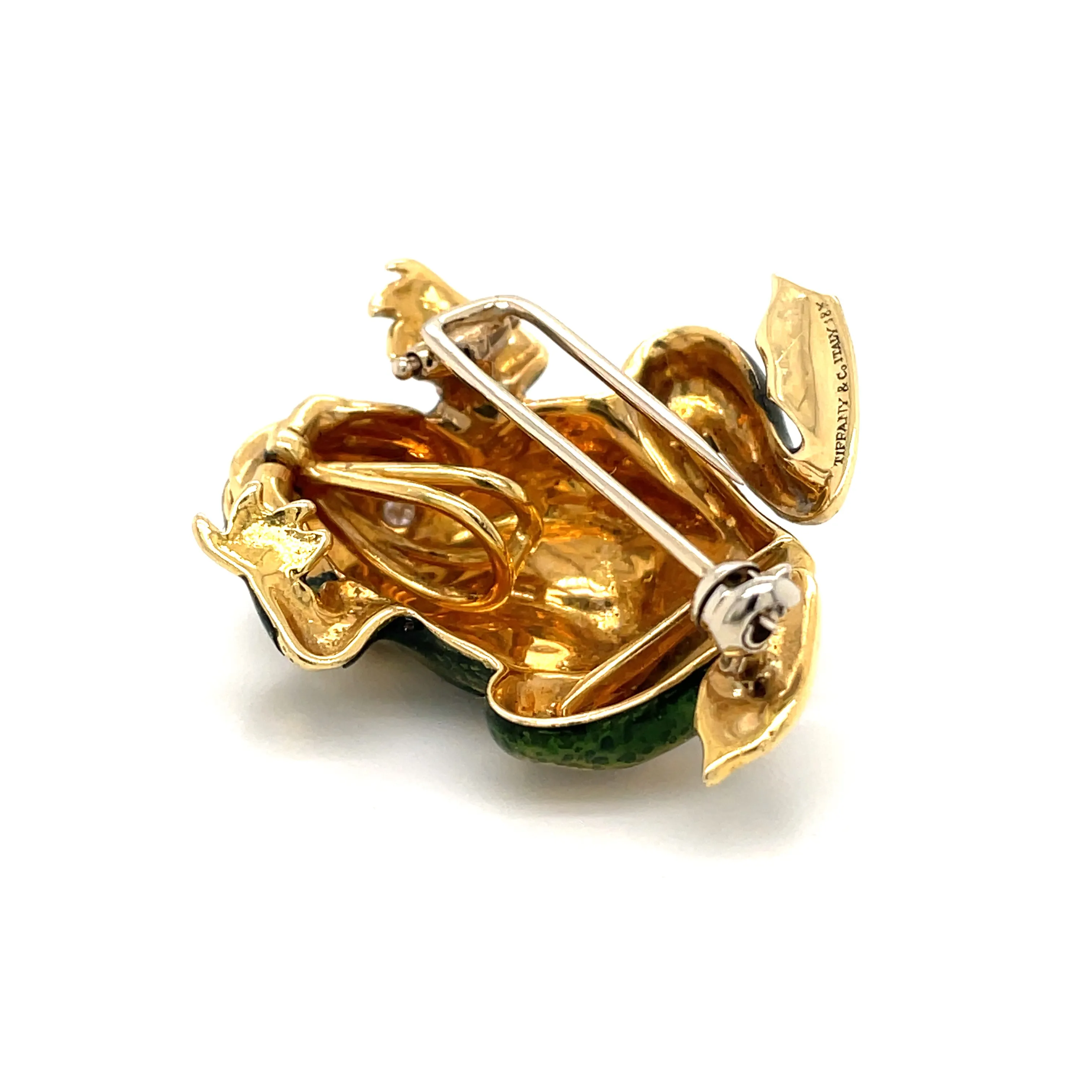 Tiffany & Co. Enamel and Diamond Frog Pendant/Brooch, 18 Karat Gold