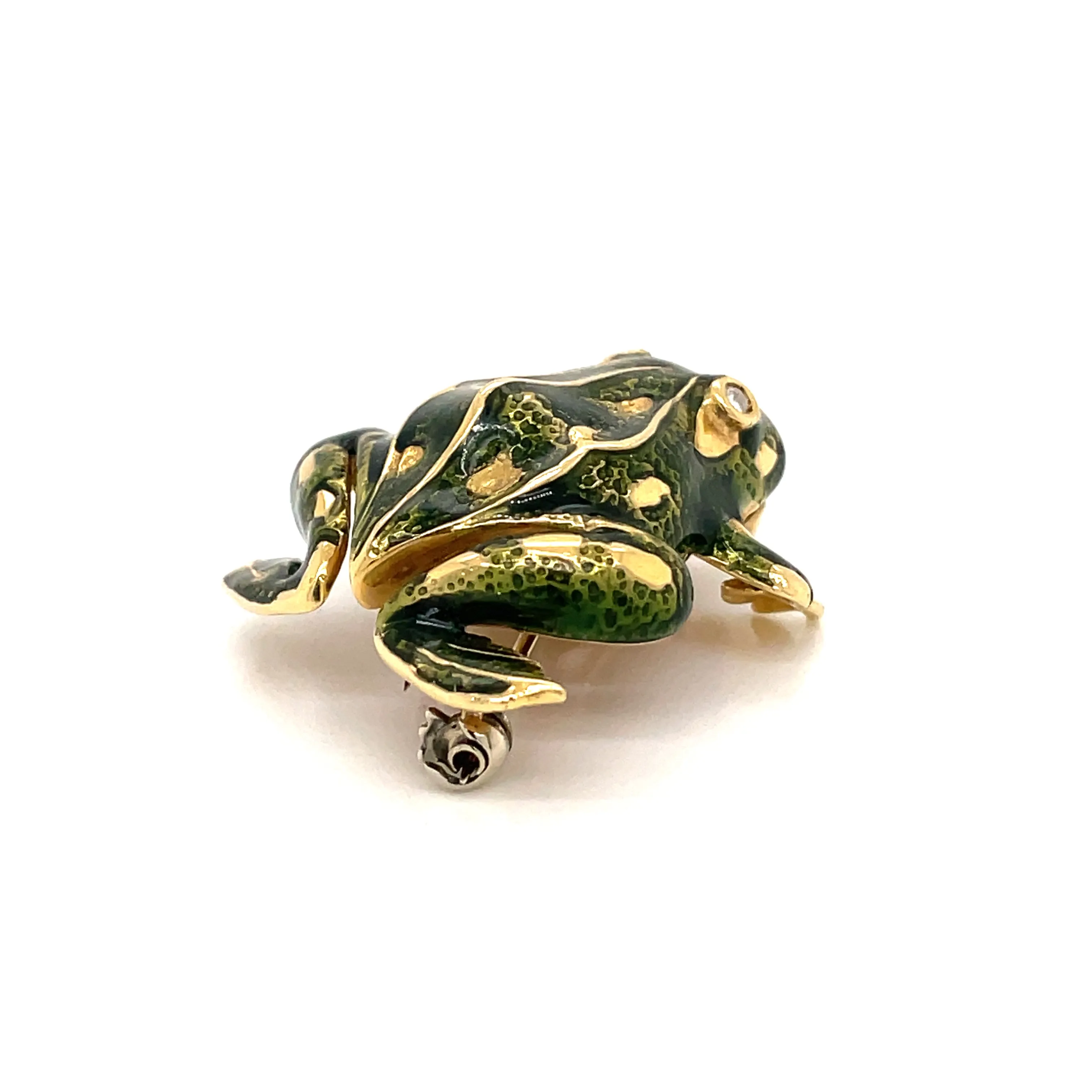 Tiffany & Co. Enamel and Diamond Frog Pendant/Brooch, 18 Karat Gold