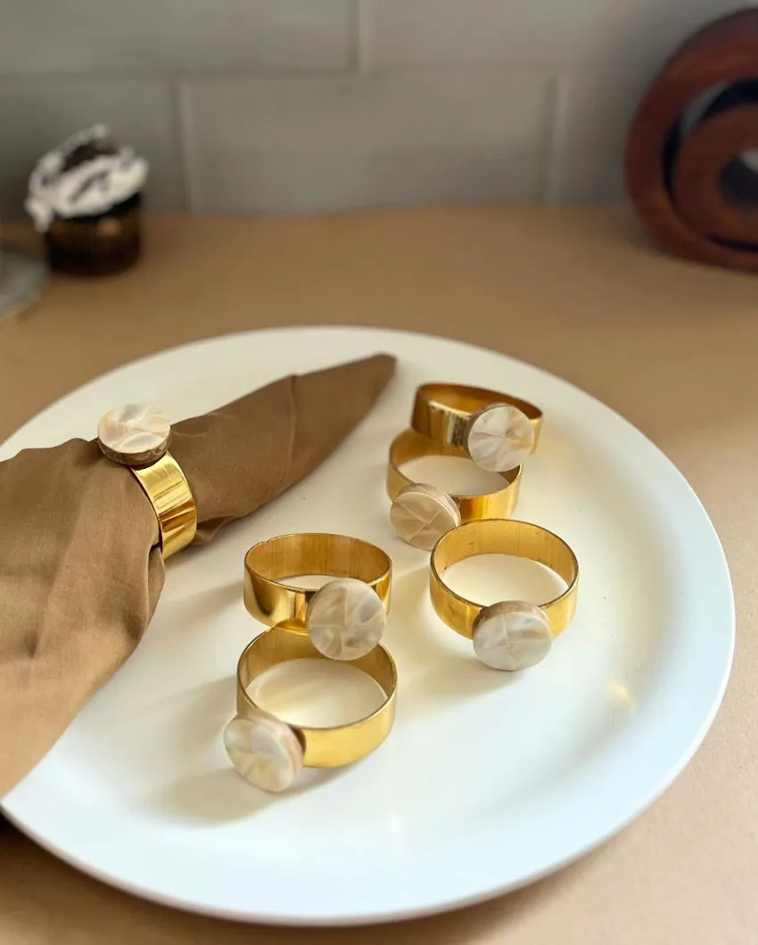 Traditional Design Round Mother Of Pearl Napkin Rings | Set Of 6