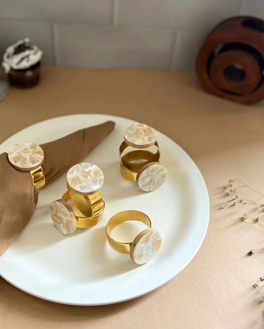 Traditional Design Round Mother Of Pearl Napkin Rings | Set Of 6