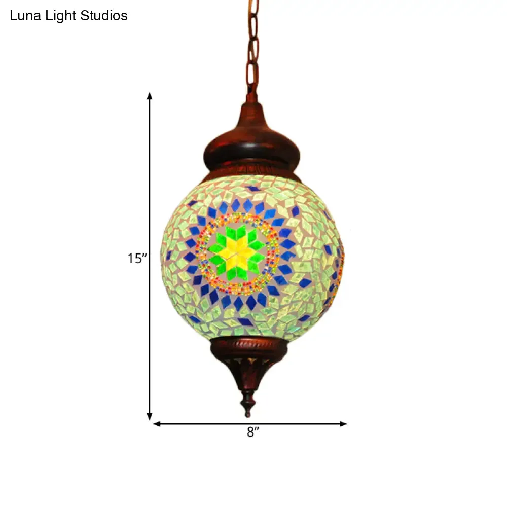 Traditional Green Stained Glass Hanging Pendant Light for Living Room