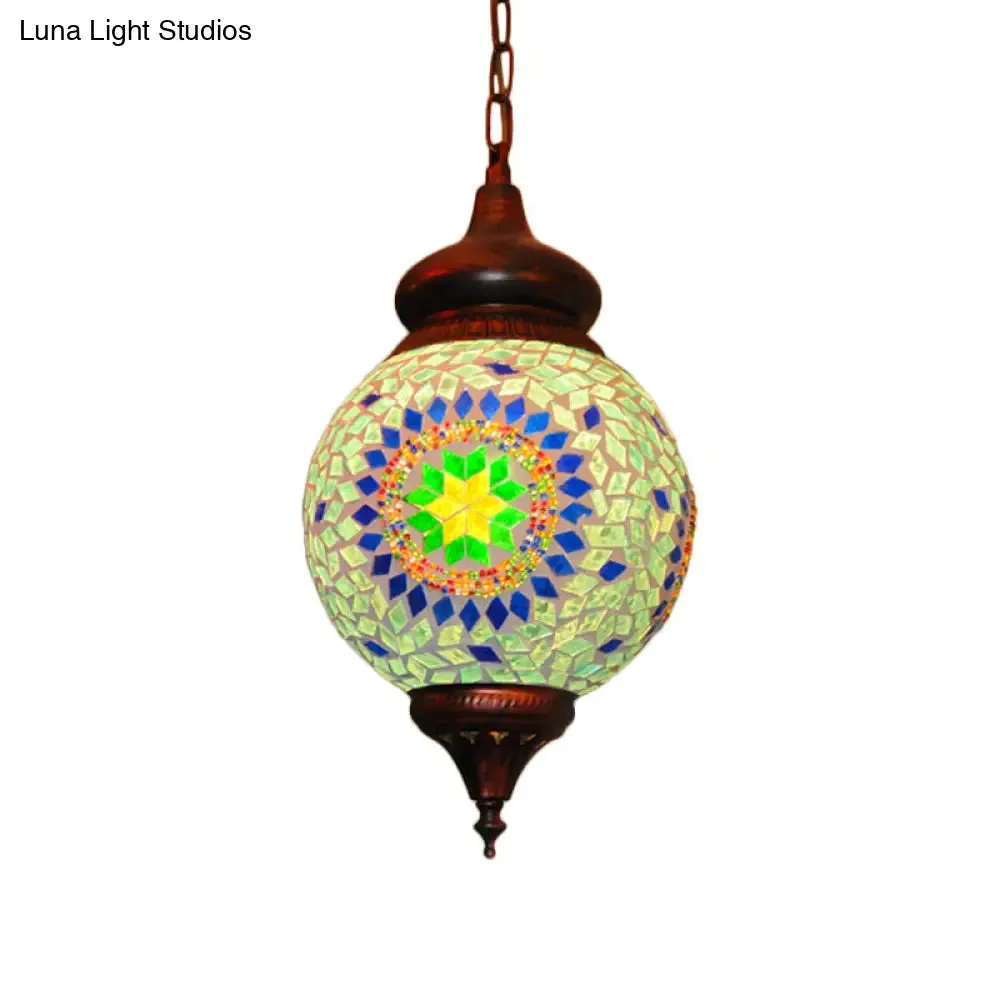 Traditional Green Stained Glass Hanging Pendant Light for Living Room