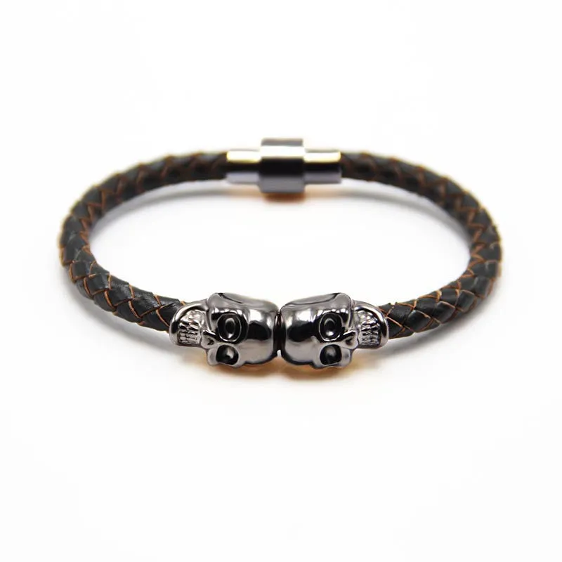 Trendy fashion leather bracelet Punk skull bracelet man leather bracelet