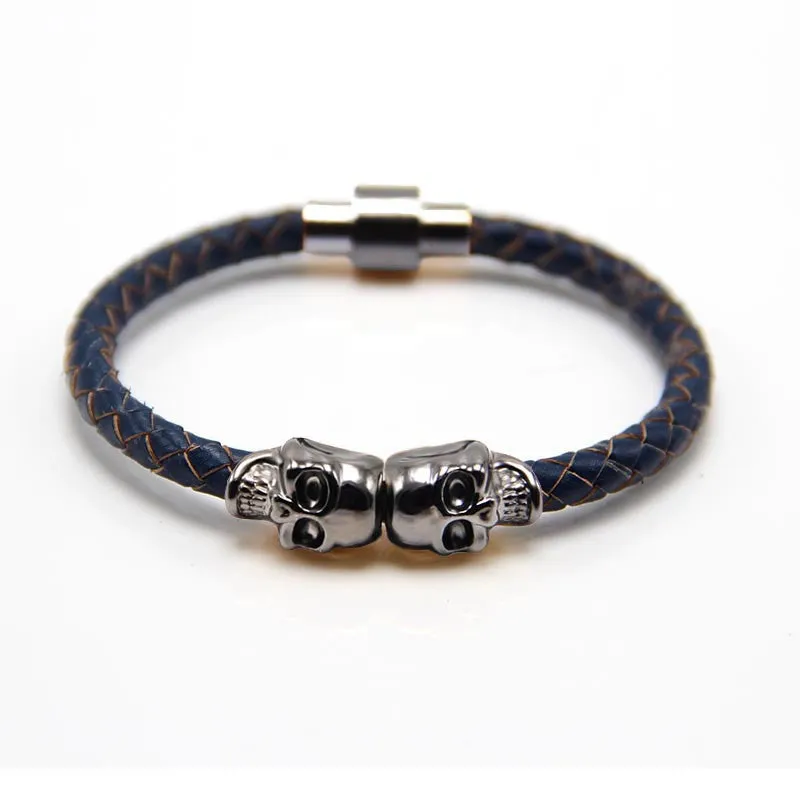 Trendy fashion leather bracelet Punk skull bracelet man leather bracelet