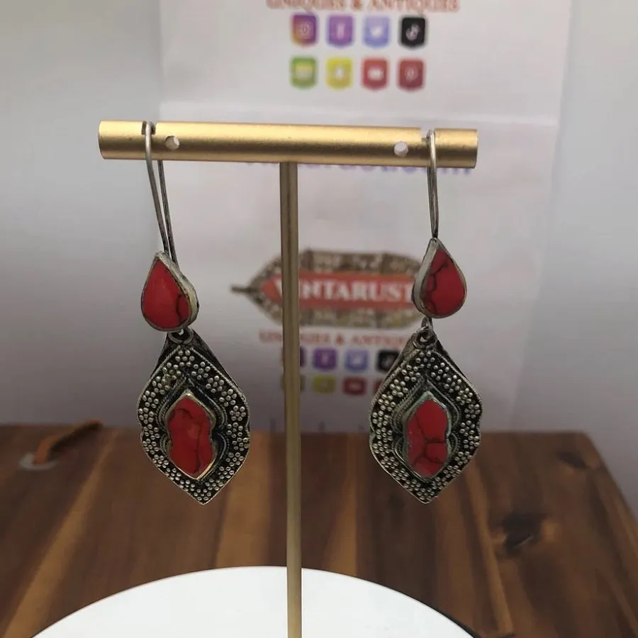 Tribal Handmade Glass Stone Earrings